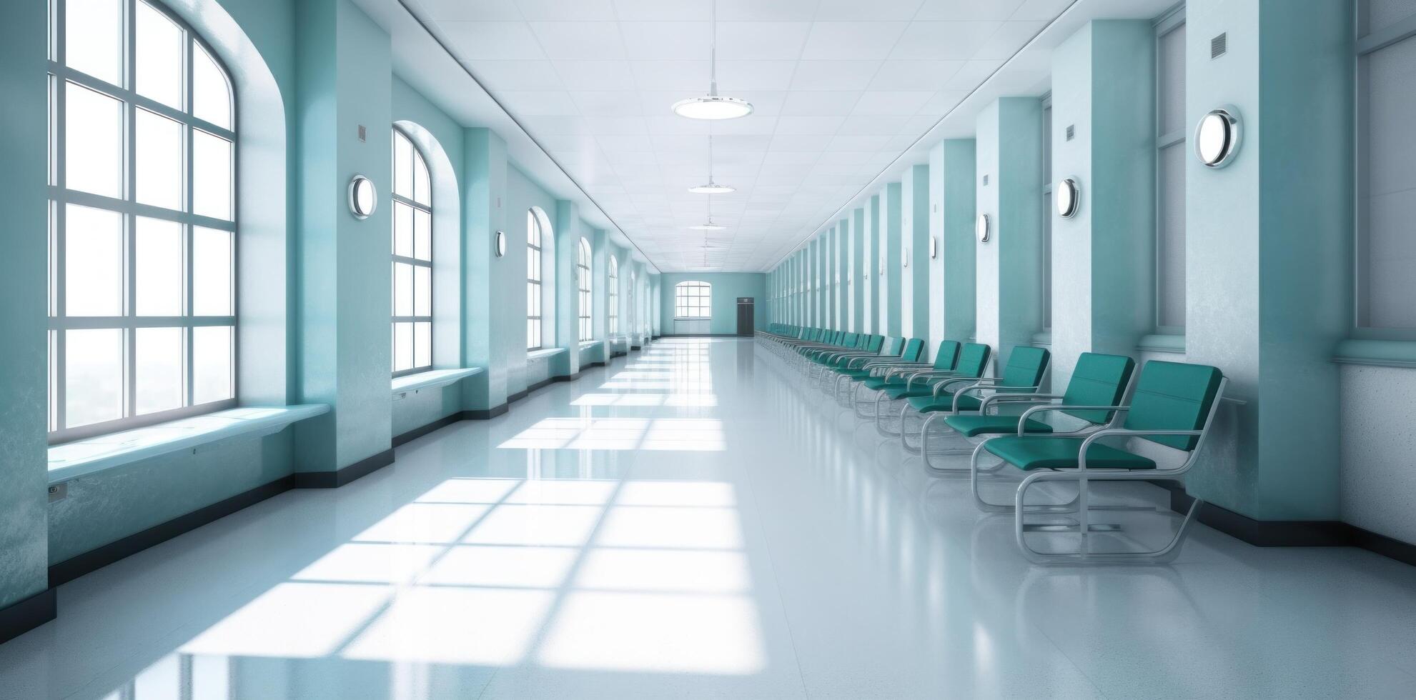 moderne hôpital couloir. illustration ai génératif photo