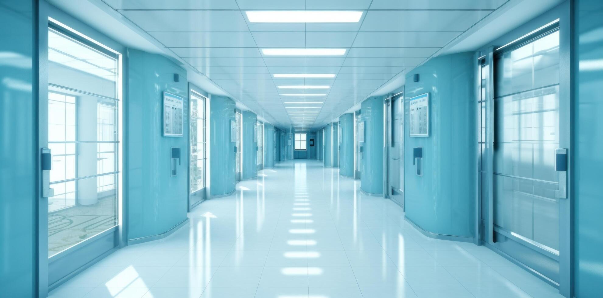 moderne hôpital couloir. illustration ai génératif photo