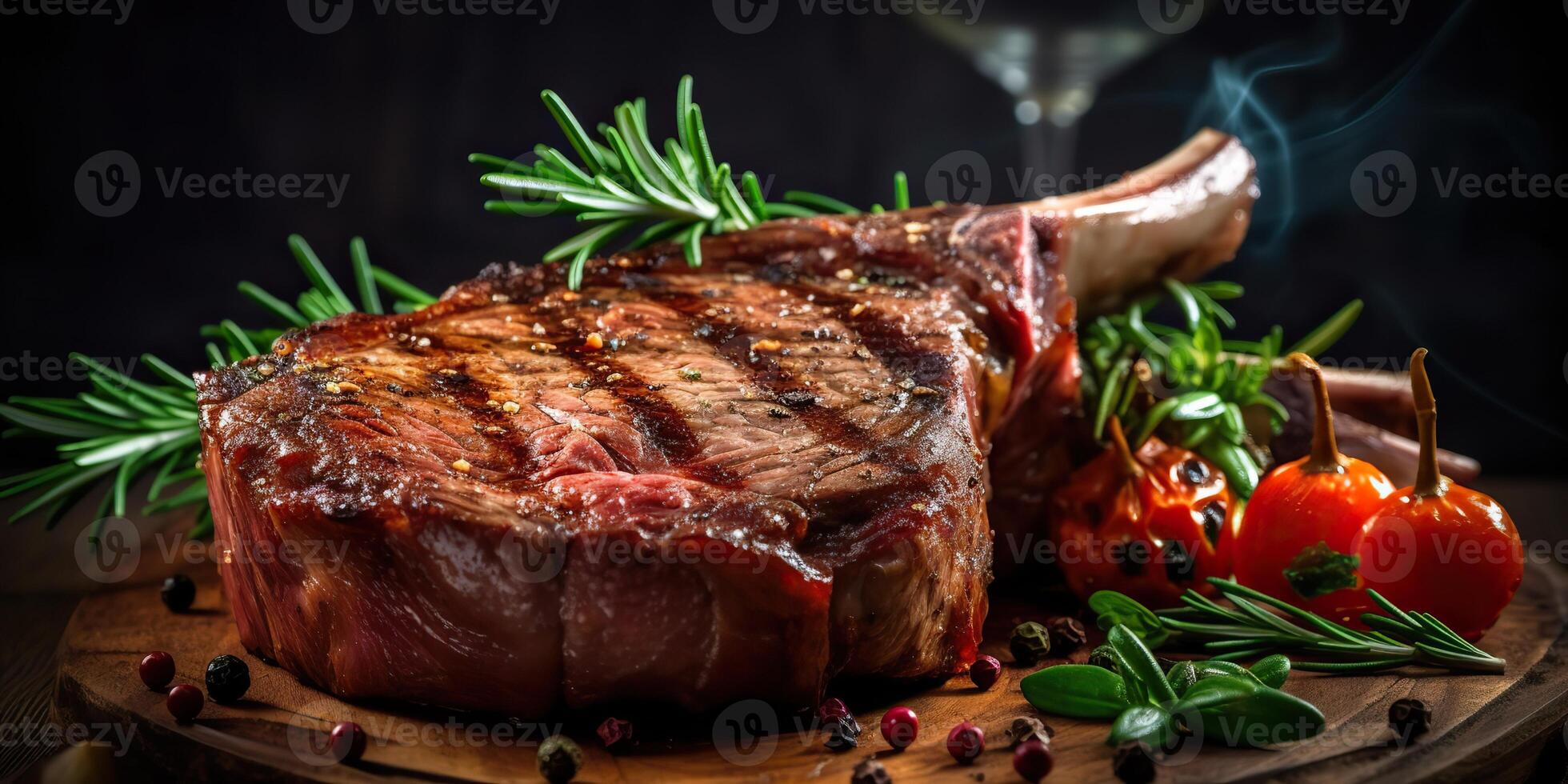 ai généré. ai génératif. photo illustration de un barbecue gril tomahawak angus steak sur os. restaurant Frais Viande mode de vie ambiance. graphique art