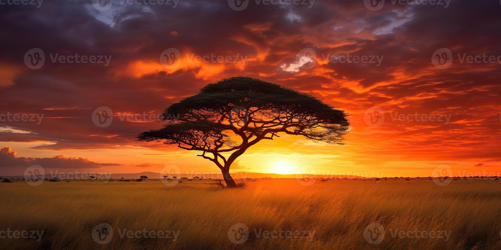 ai généré. ai génératif. photo réaliste illustration de le coucher du soleil arbre de la vie Extérieur scène. graphique art