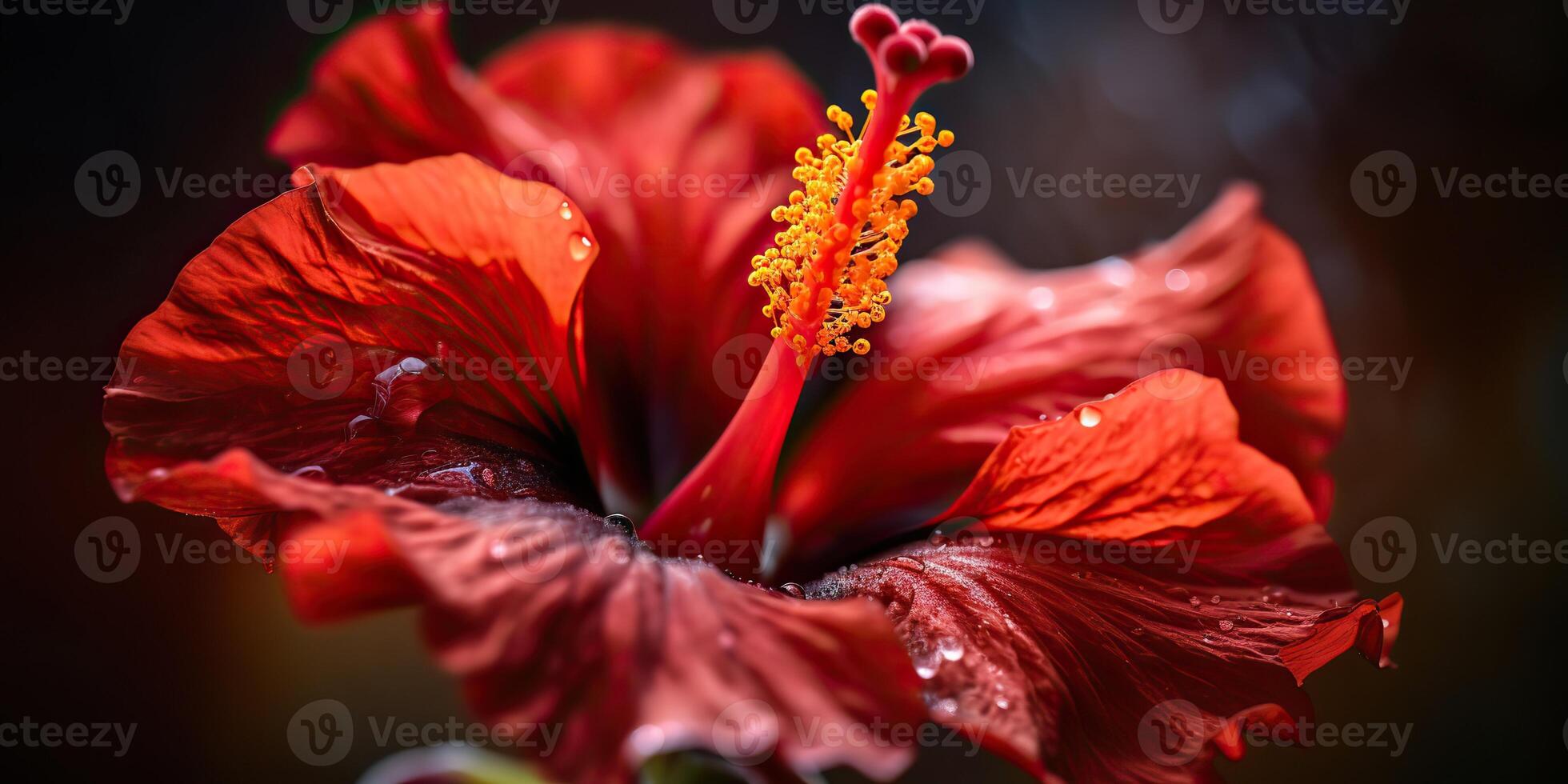 ai généré. ai génératif. macro coup illustration de rouge hibiscus fleur ouvert fermer. graphique art photo