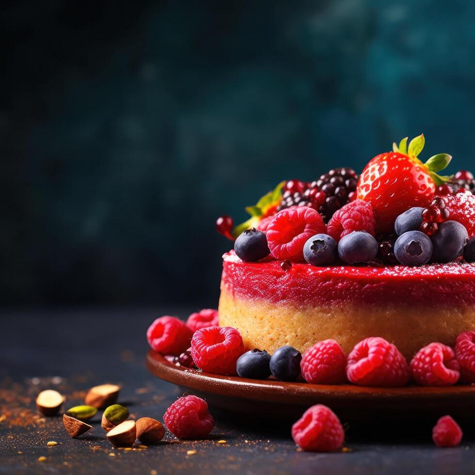 framboise gâteau. illustration ai génératif photo