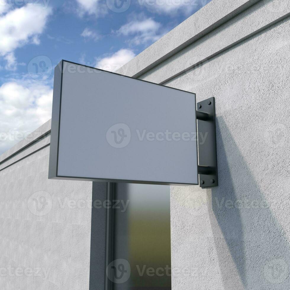 blanc, Extérieur signalétique, enseigne maquette, signe monté sur le bâtiment pour logo présentation. 3d le rendu photo