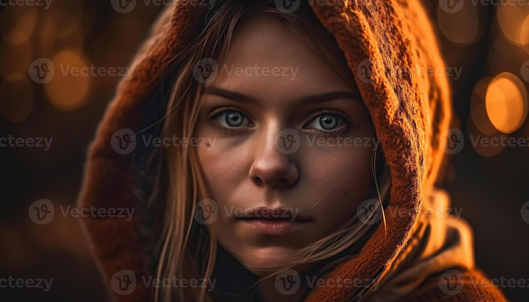 Jeune femme souriant dans hiver mode en plein air généré par ai photo