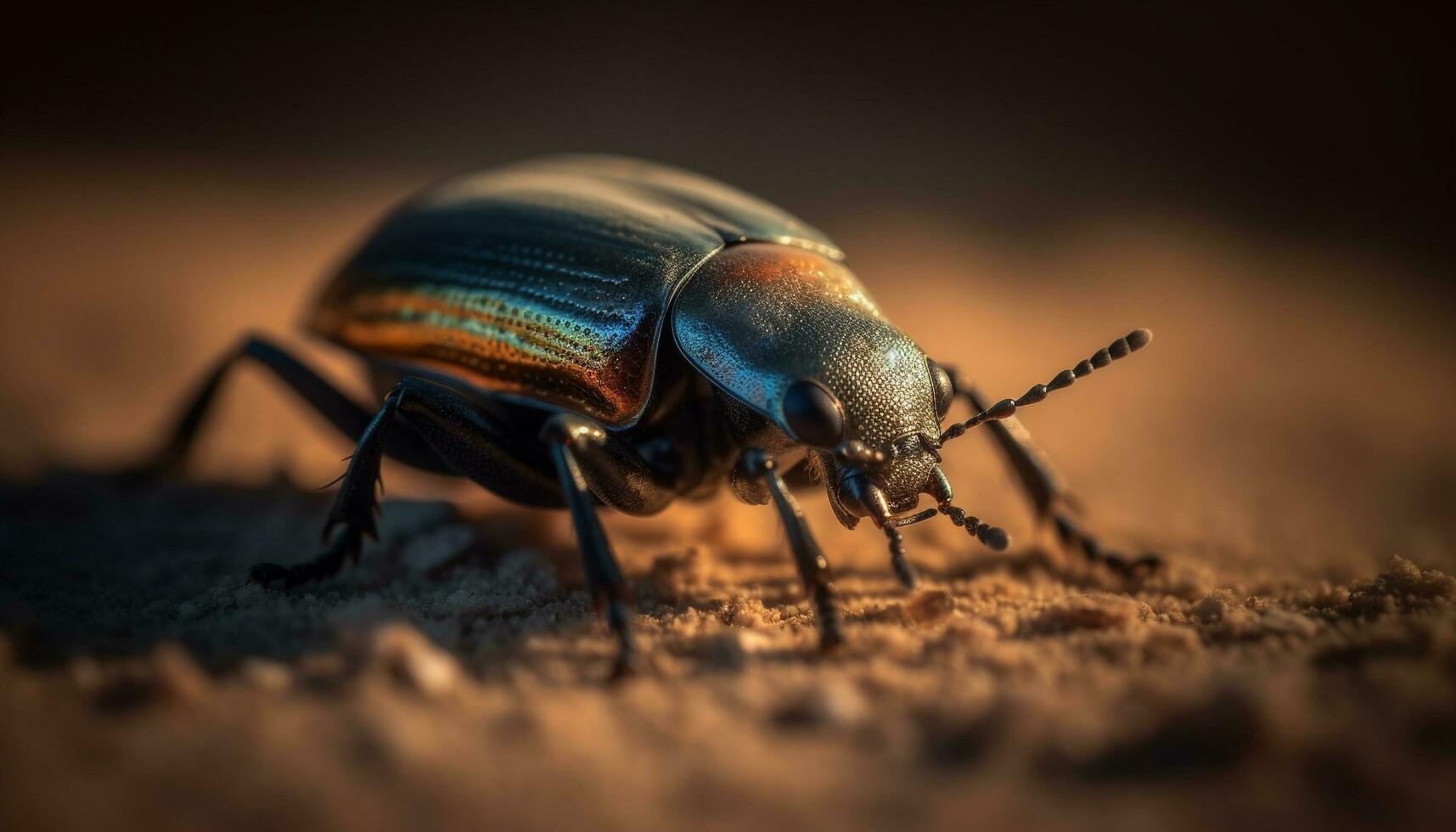 métallique charançon rampe sur effrayant vert feuille généré par ai photo