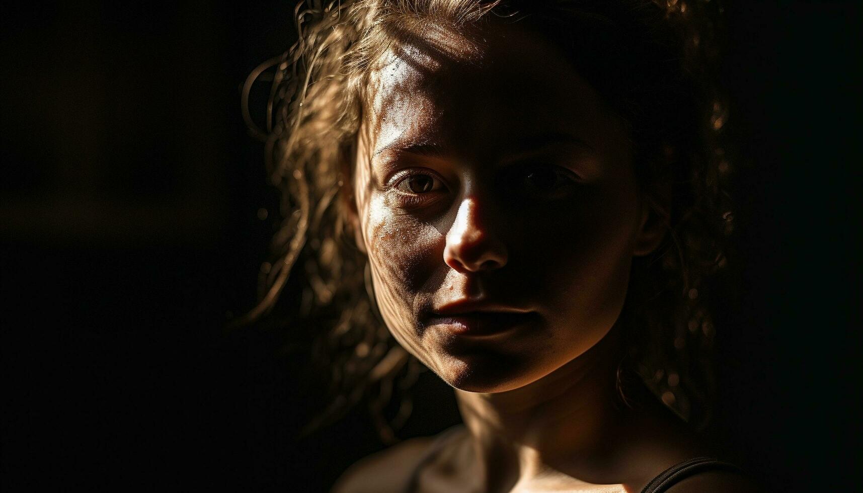 Jeune femme beauté brille par le tristesse généré par ai photo