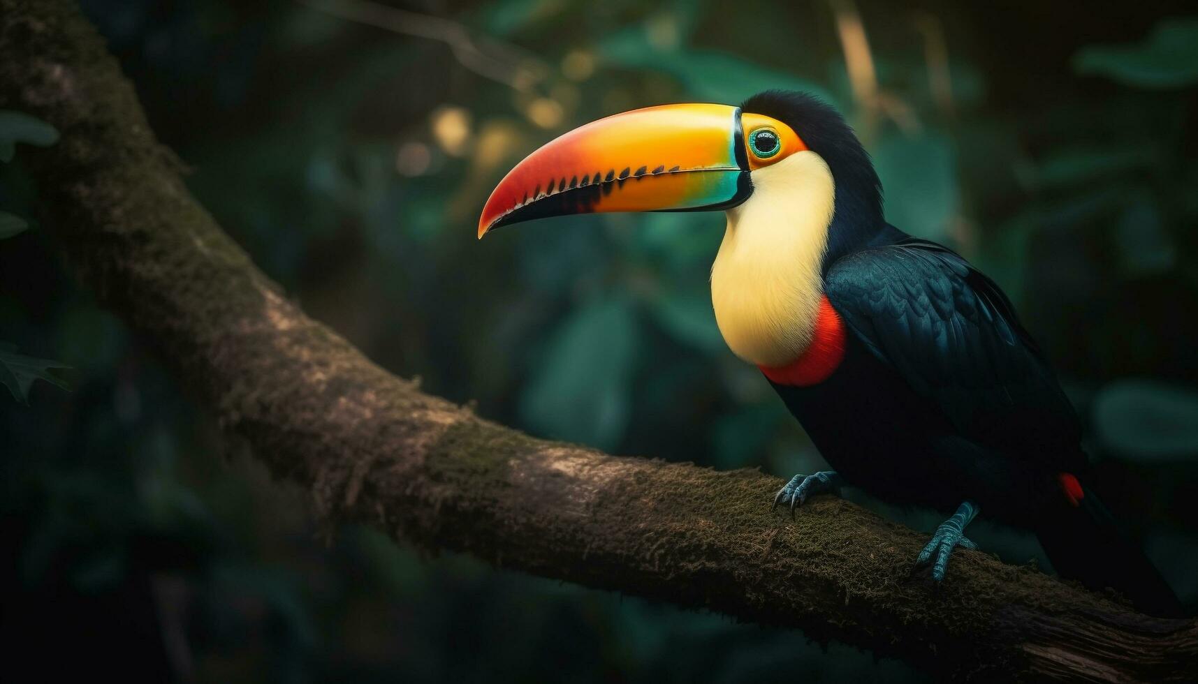 tropical toucan perchoirs sur branche généré par ai photo
