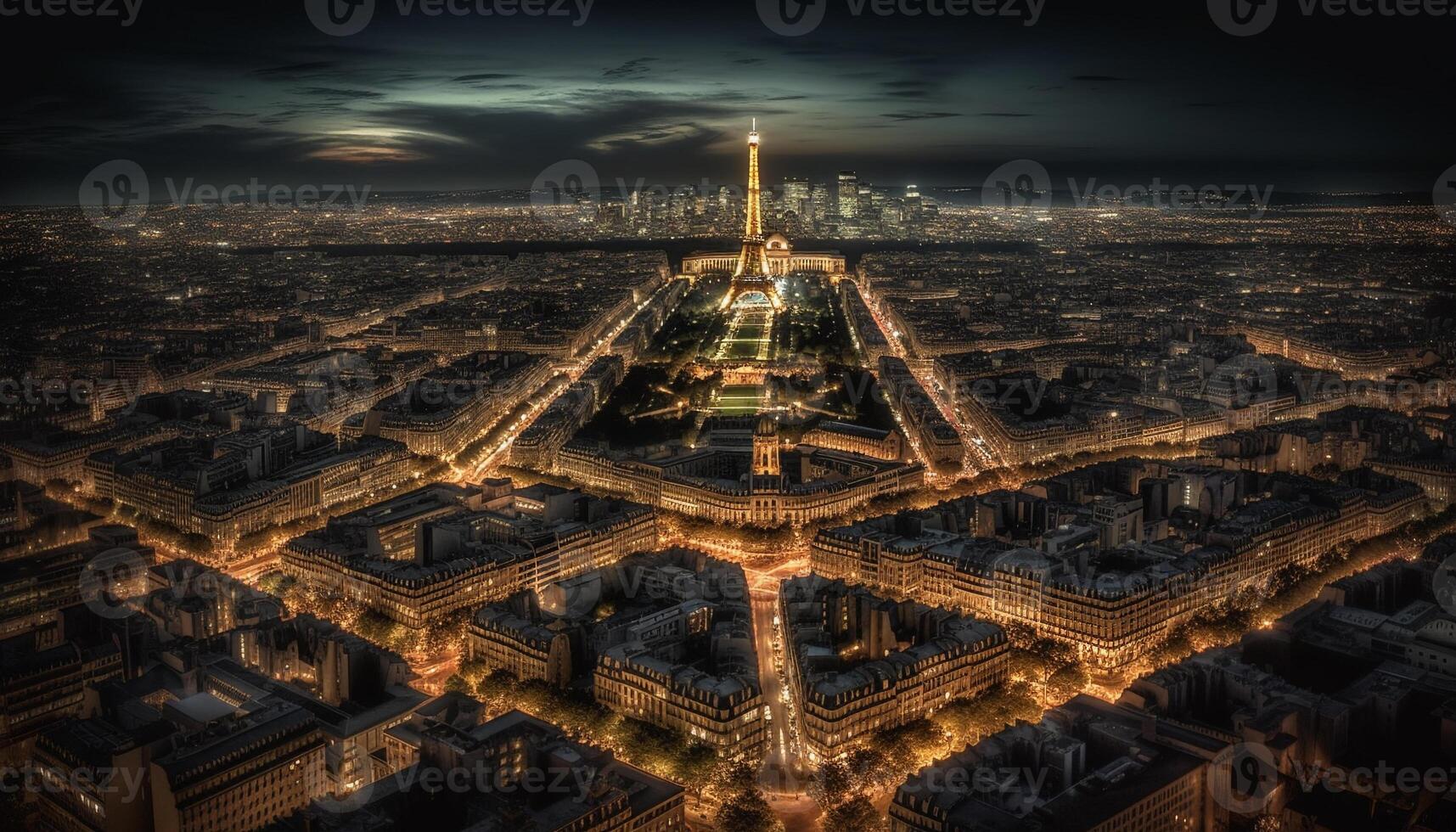 majestueux ville horizon illuminé par crépuscule triomphe généré par ai photo