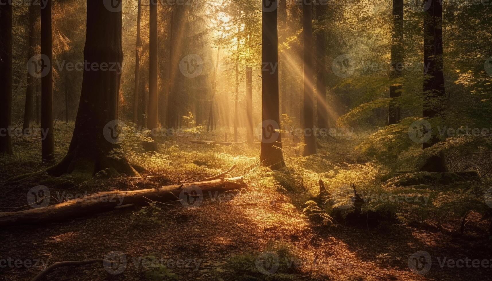 ensoleillé forêt chemin pistes à l'automne mystère généré par ai photo