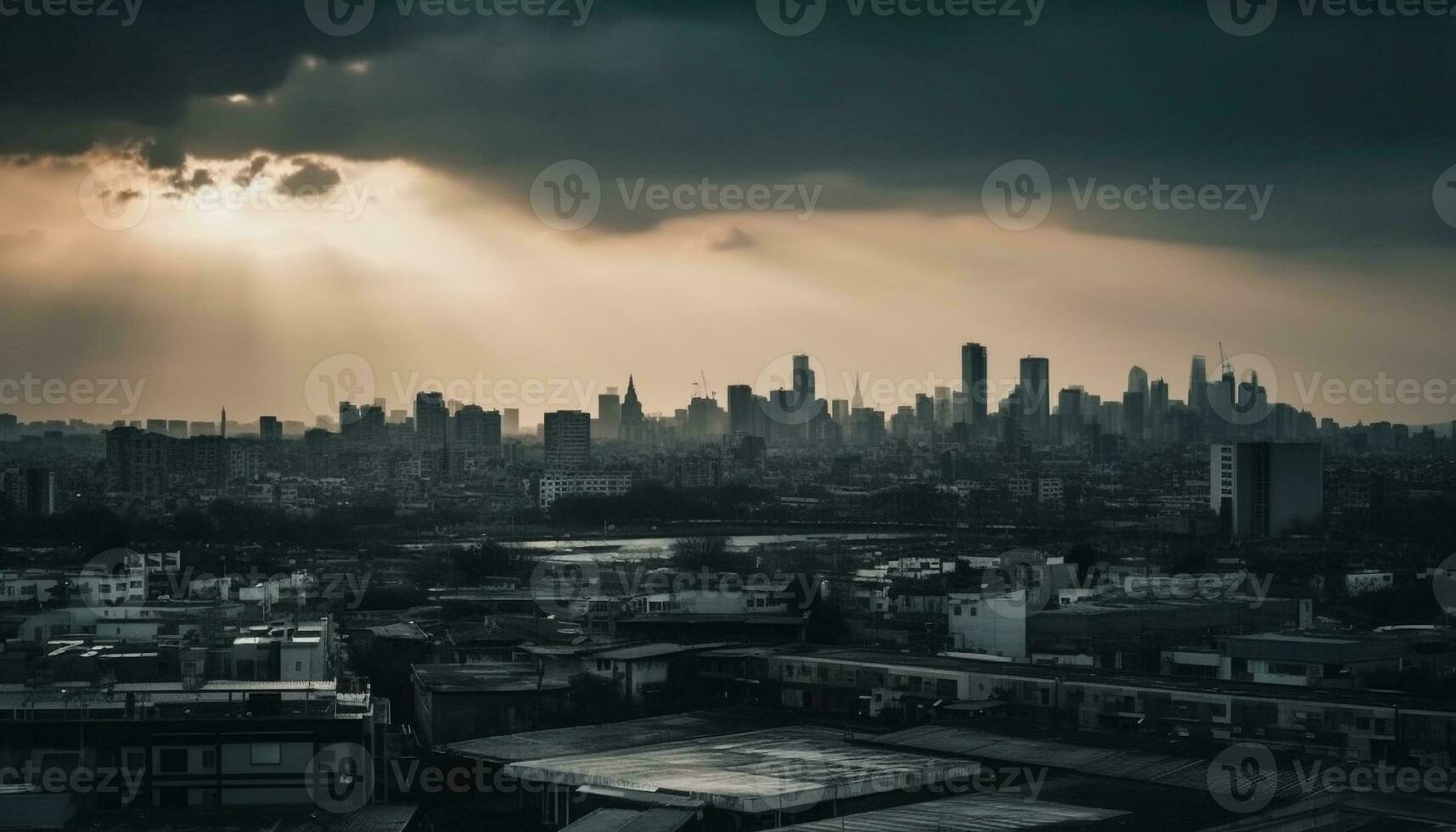 silhouette de moderne ville horizon à crépuscule généré par ai photo