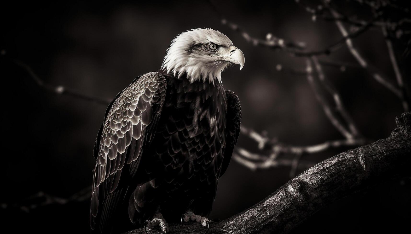 majestueux chauve Aigle se percher sur arbre branche généré par ai photo