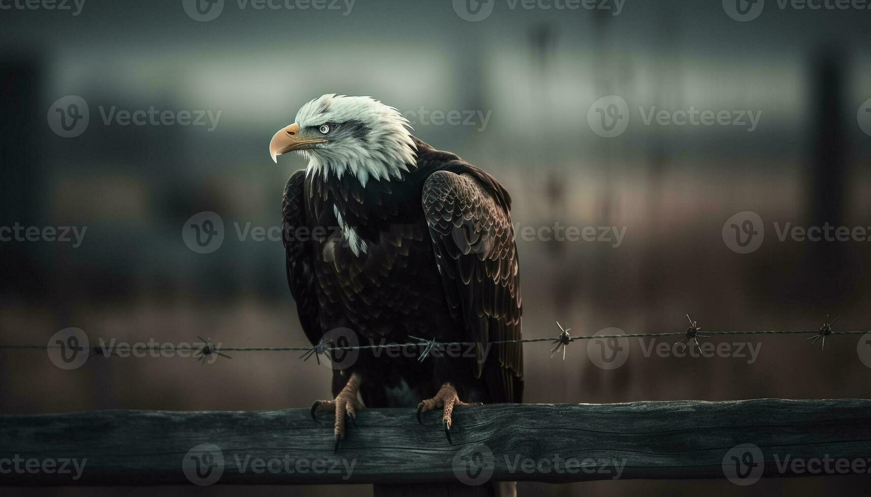 majestueux chauve Aigle se percher sur branche en plein air généré par ai photo