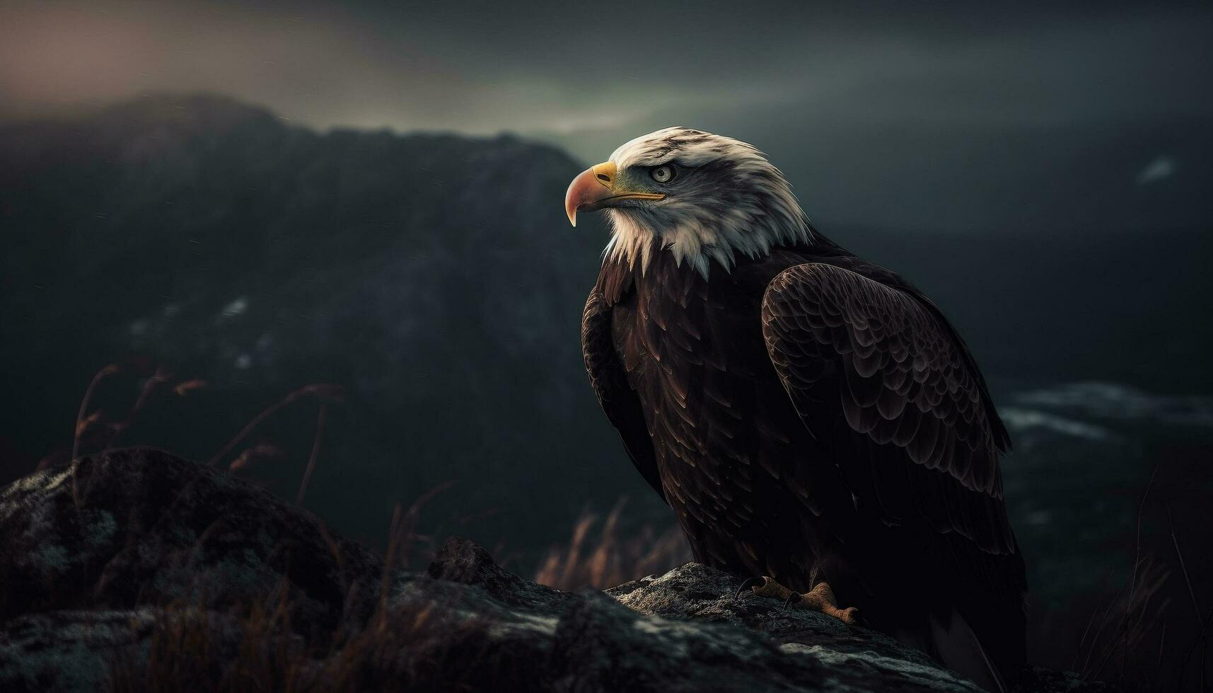 majestueux chauve Aigle planant plus de neigeux montagnes généré par ai photo