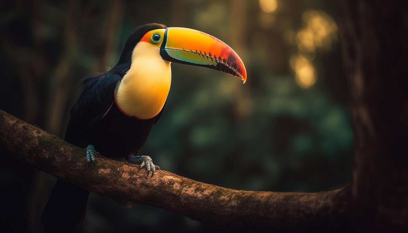 vibrant toucan perché sur branche dans forêt tropicale généré par ai photo