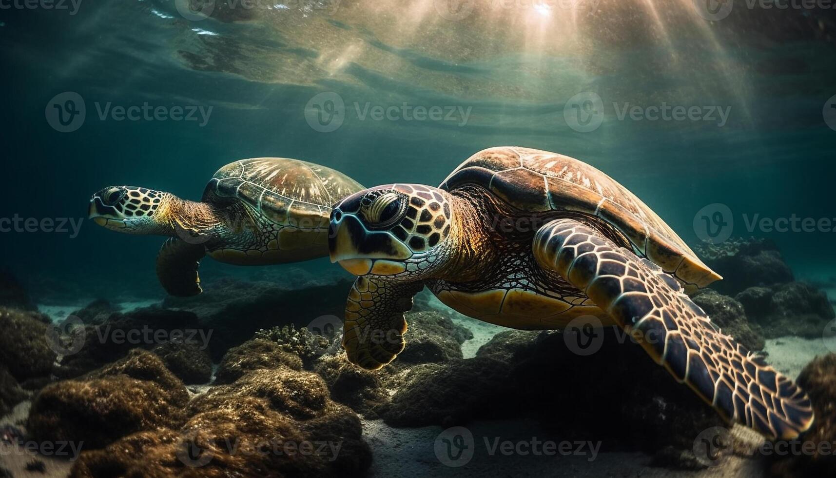 sous-marin tortue nager dans idyllique tropical récif généré par ai photo