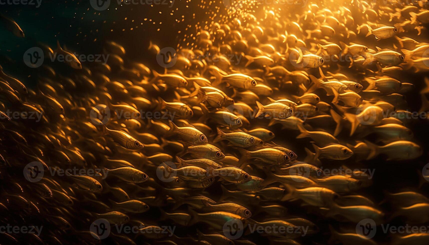 embrasé école de poisson dans Profond bleu l'eau généré par ai photo