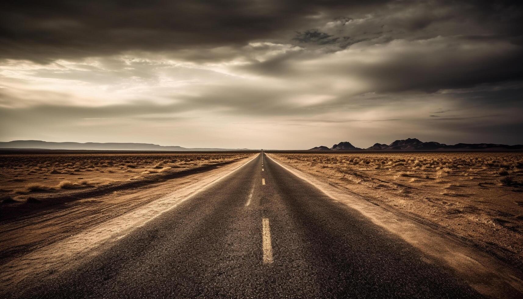 disparition point sur vide route, le coucher du soleil beauté généré par ai photo