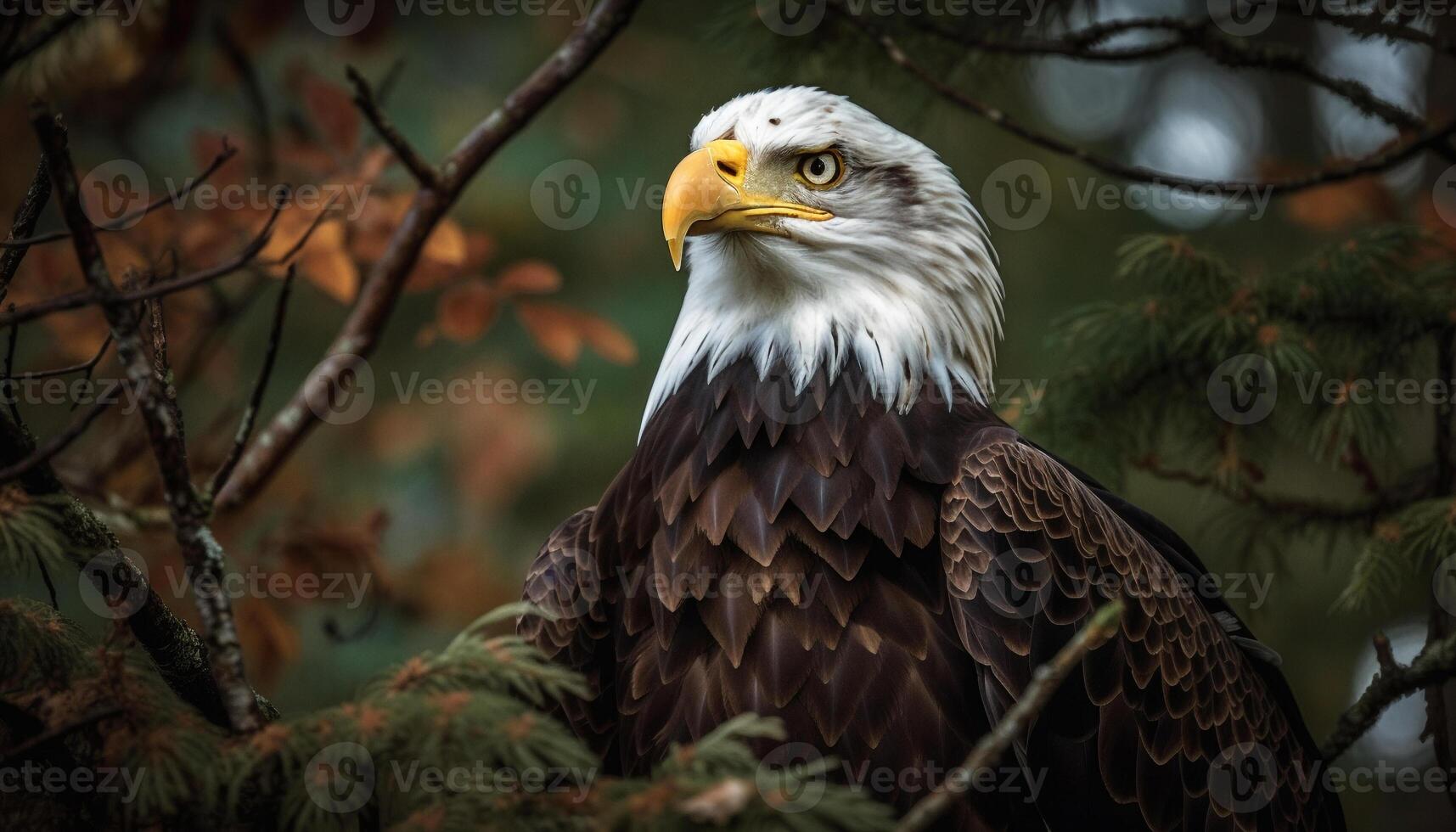 majestueux chauve Aigle perché sur l'automne branche généré par ai photo