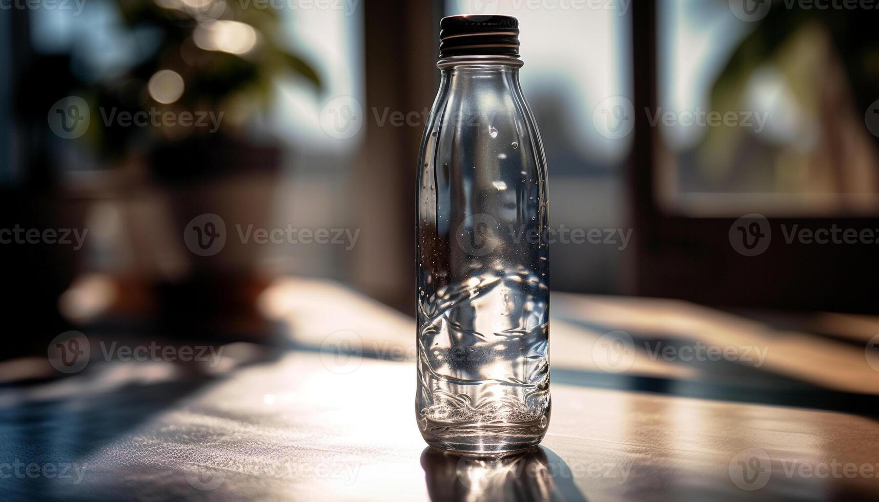 transparent verre bouteille de Frais en buvant l'eau généré par ai photo