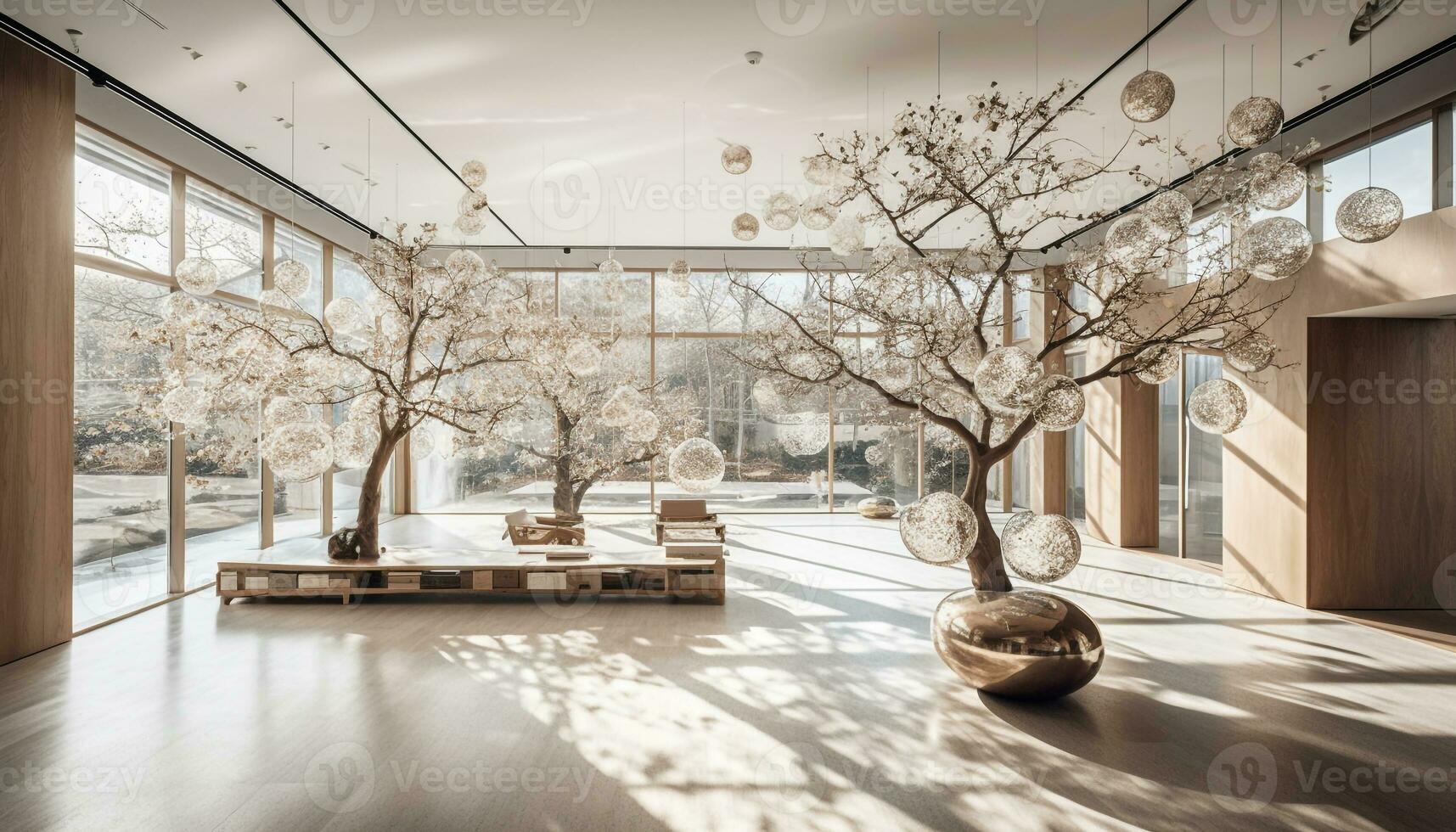 un lit douillet au sol, un grand miroir dans une chambre classique moderne.  intérieur de la maison 13008115 Photo de stock chez Vecteezy