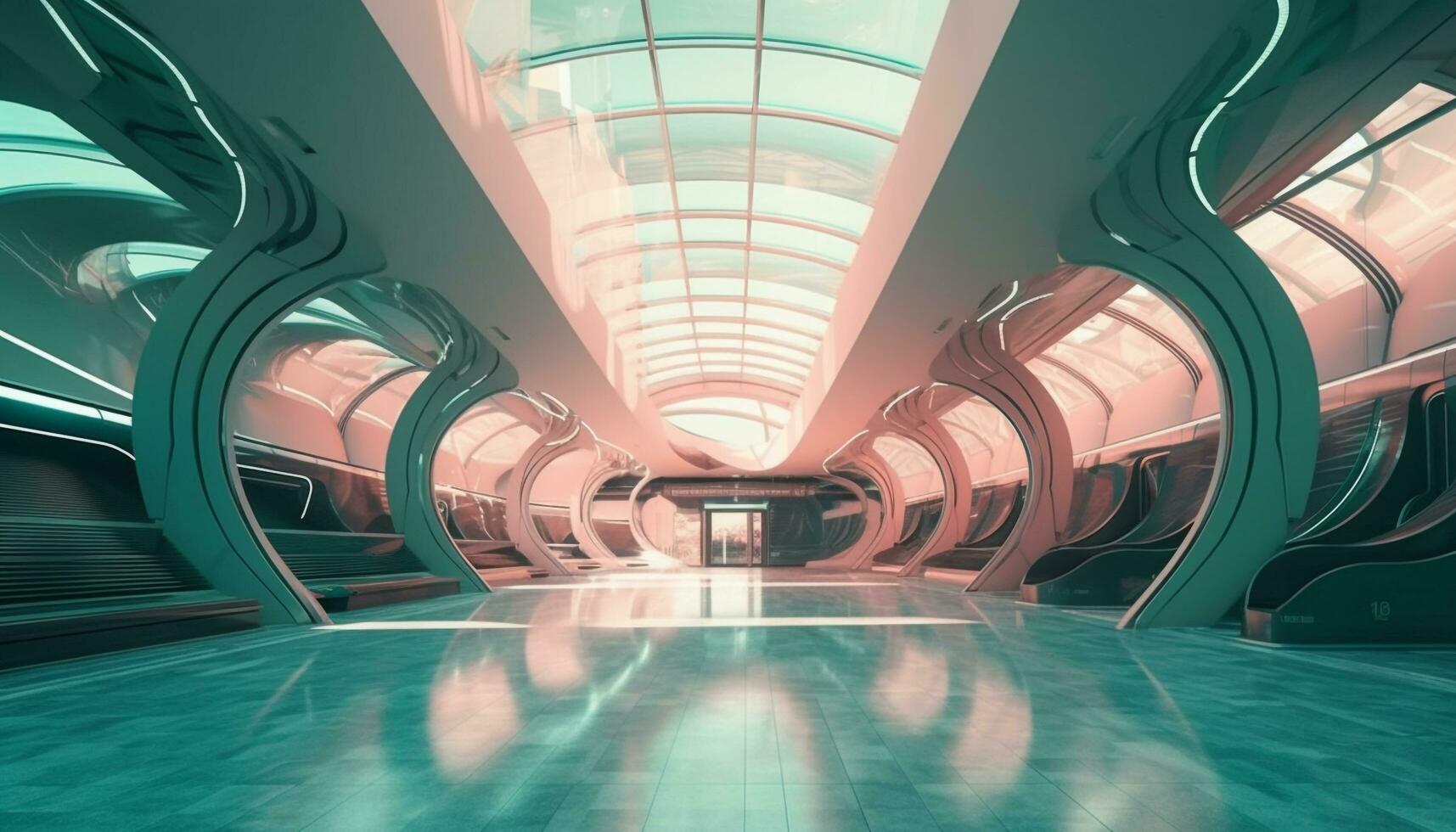 futuriste couloir conception avec abstrait disparition point généré par ai photo