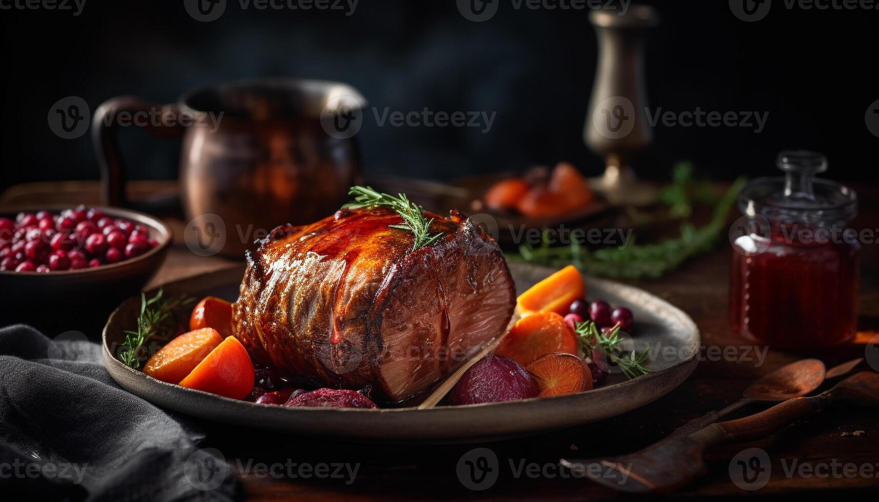 grillé Viande et des légumes sur rustique table généré par ai photo