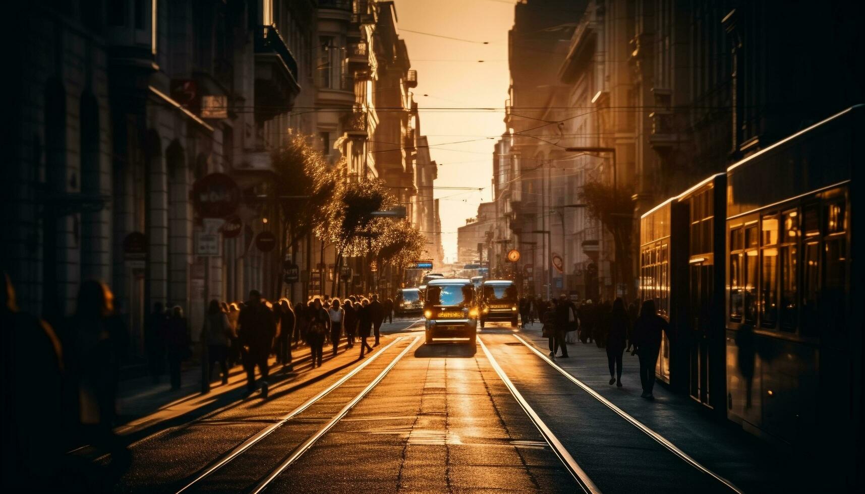 flou mouvement illuminé ville la vie à crépuscule généré par ai photo