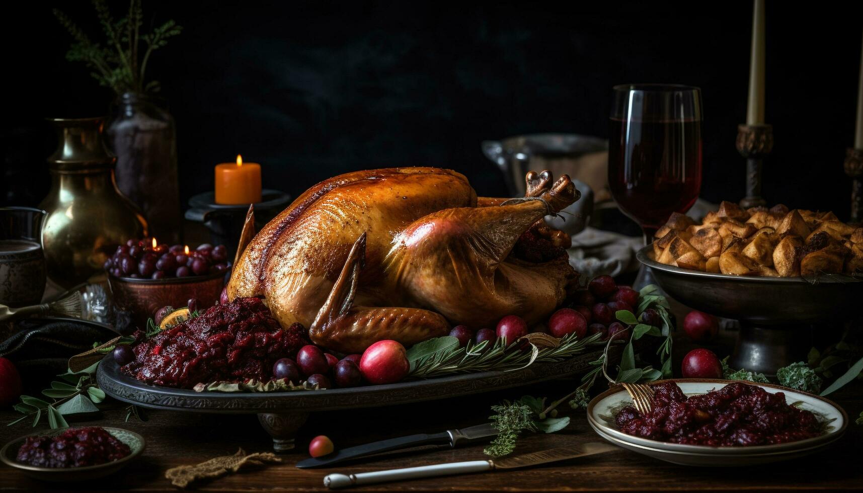 rôti dinde fait maison côtés l'automne fête à l'intérieur généré par ai photo