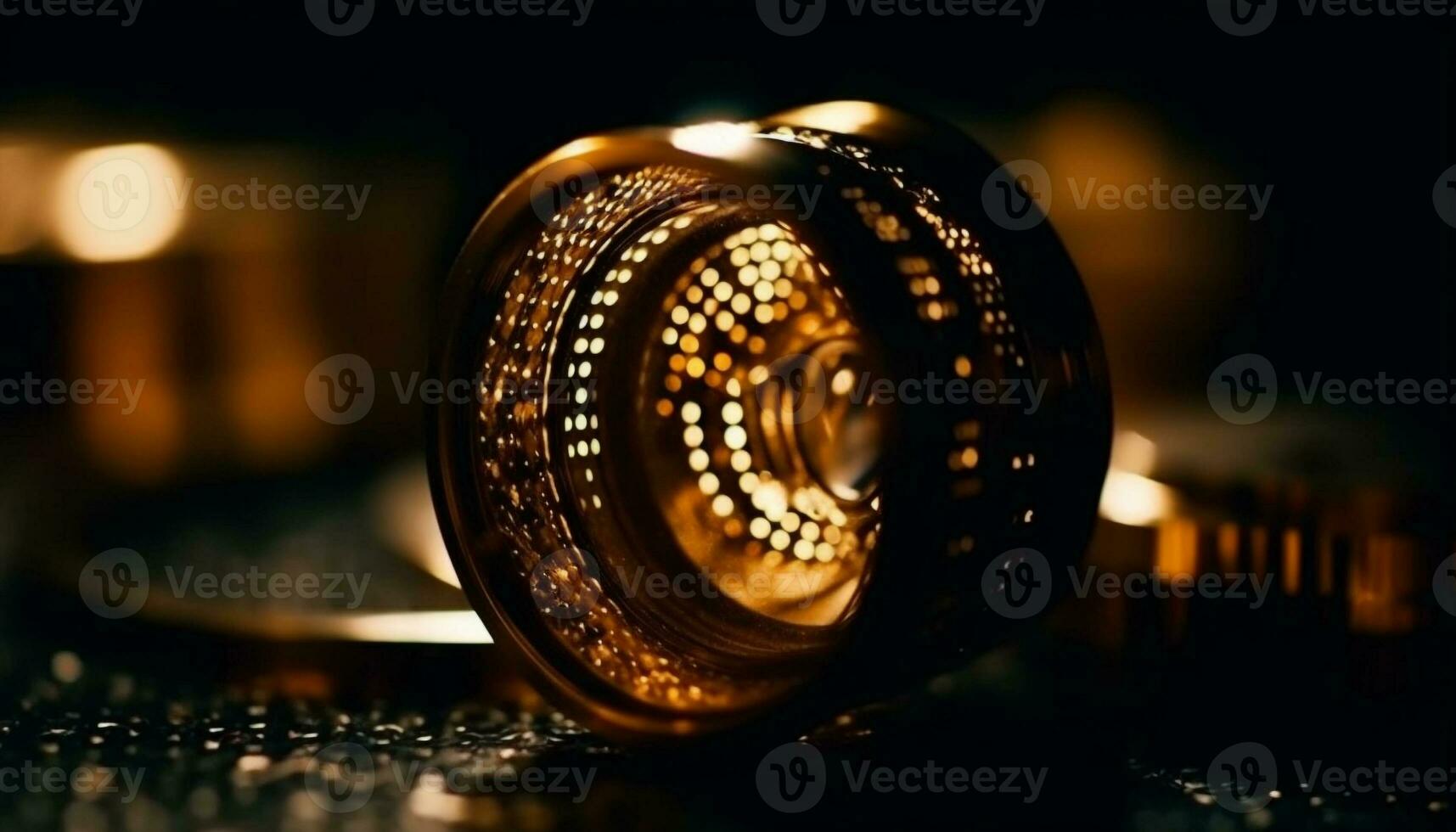 brillant métallique cercle illuminé sur foncé Contexte généré par ai photo