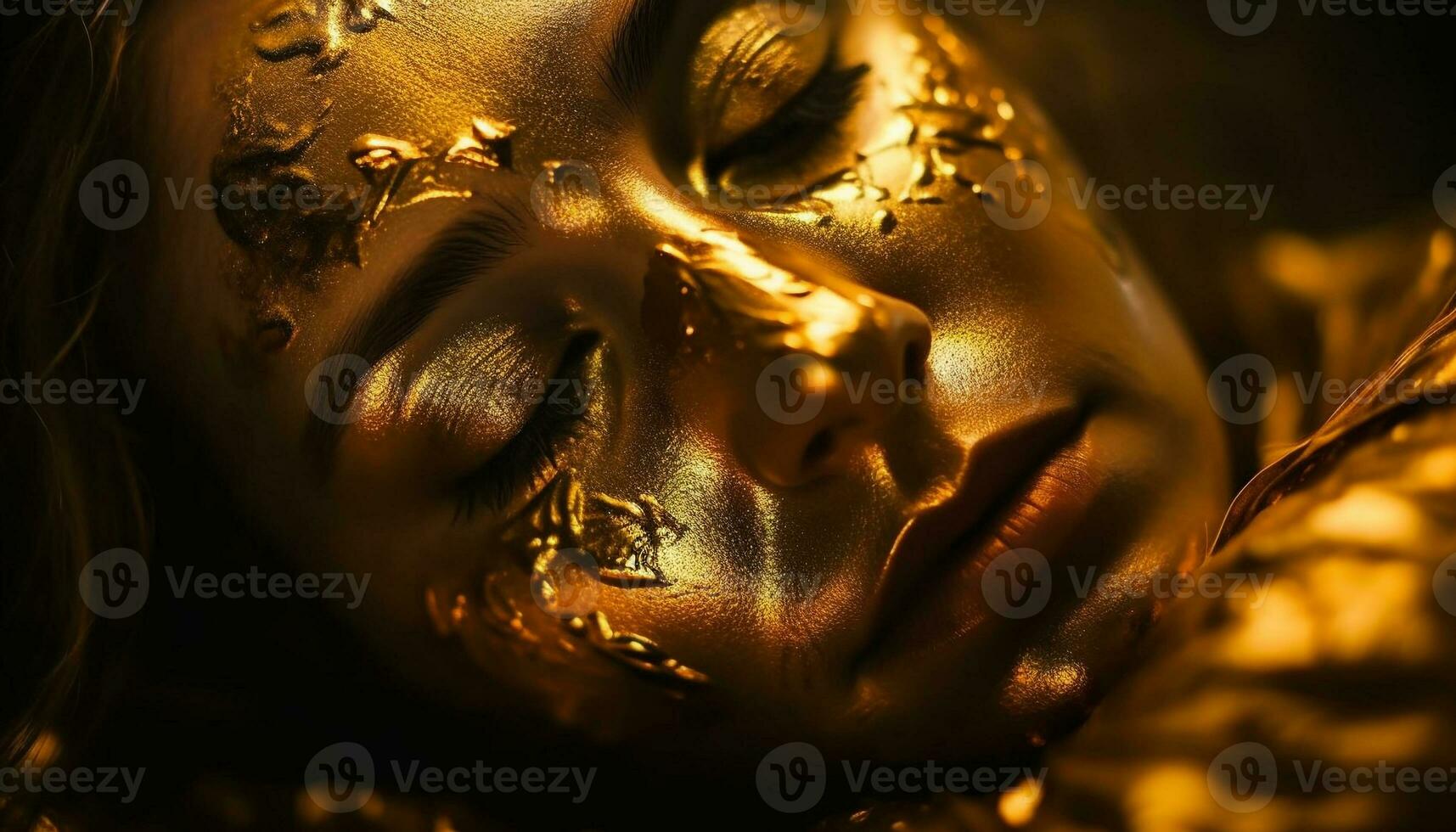 serein beauté en train de dormir orné dans or charme généré par ai photo