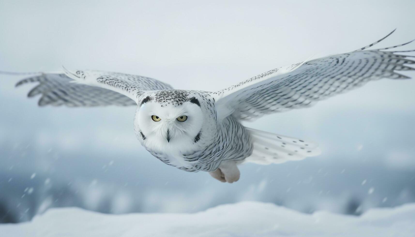 neigeux hibou en volant milieu air propager ailes tranquille généré par ai photo