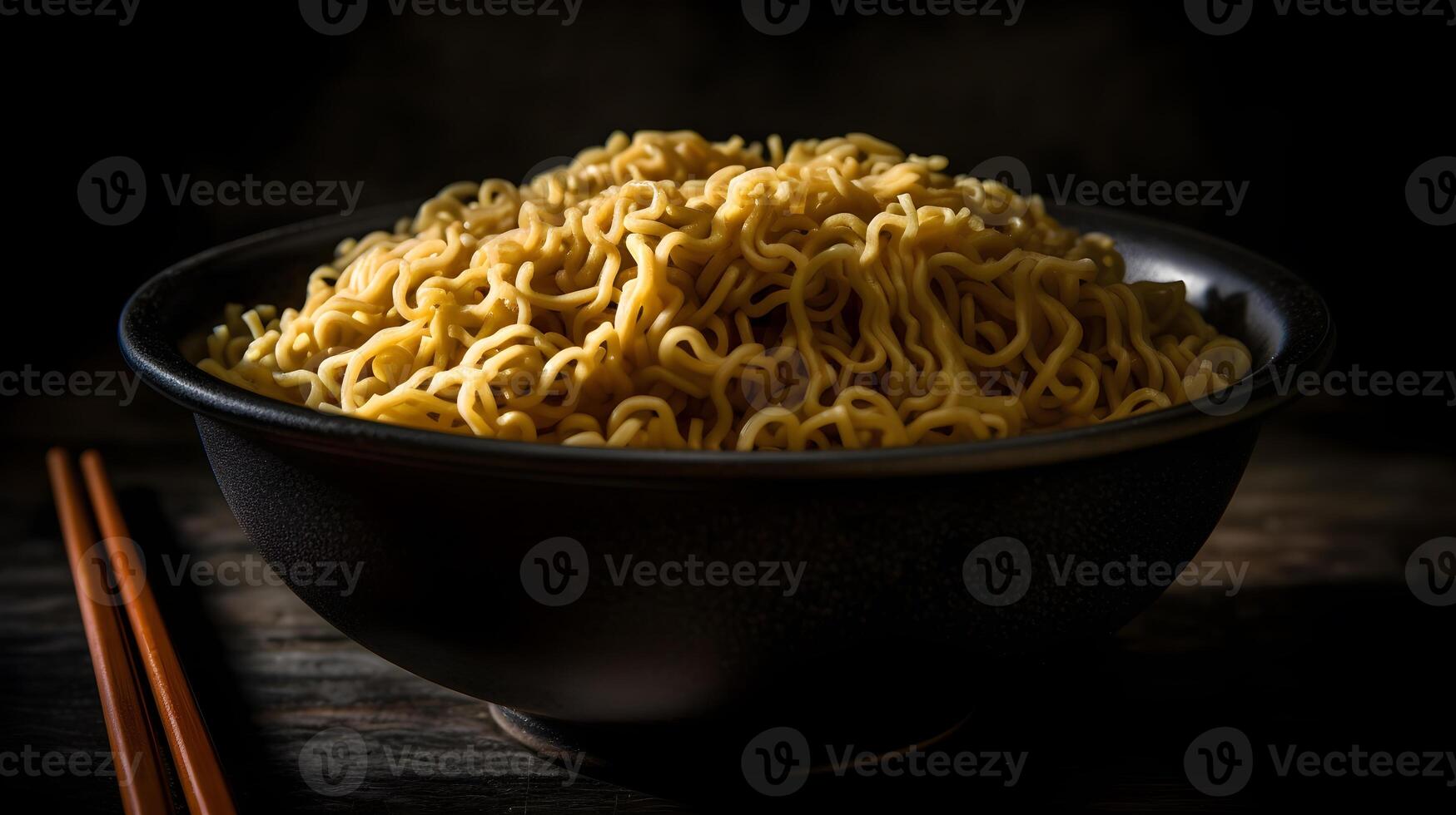 original Japonais ramen nouilles dans une noir bol ,génératif ai photo