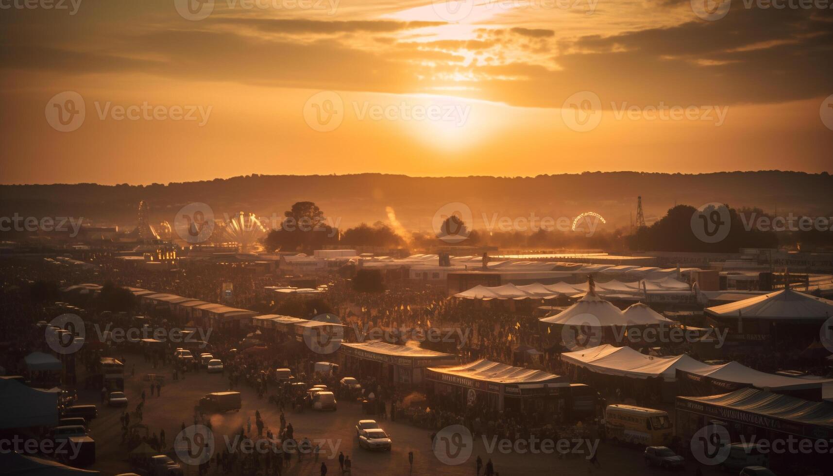 le illuminé ville horizon à crépuscule, une beauté dans la nature généré par ai photo