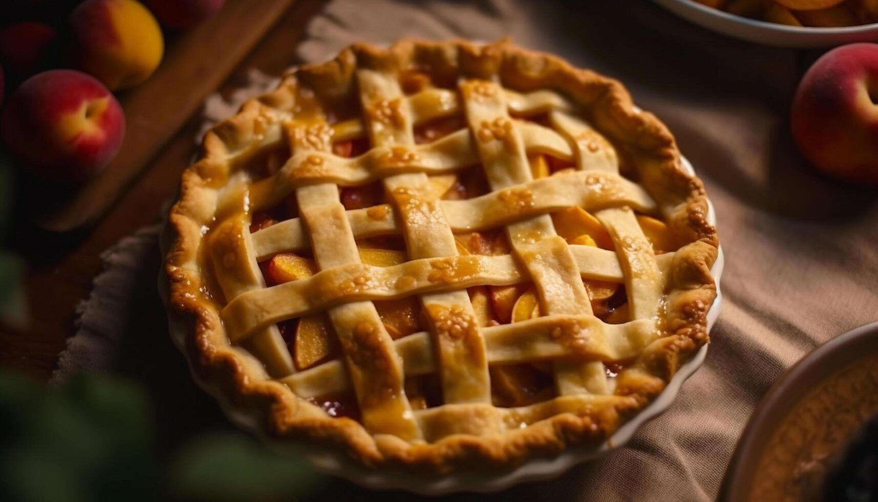 indulgent Pomme tarte avec Frais baies, cuit à la perfection généré par ai photo