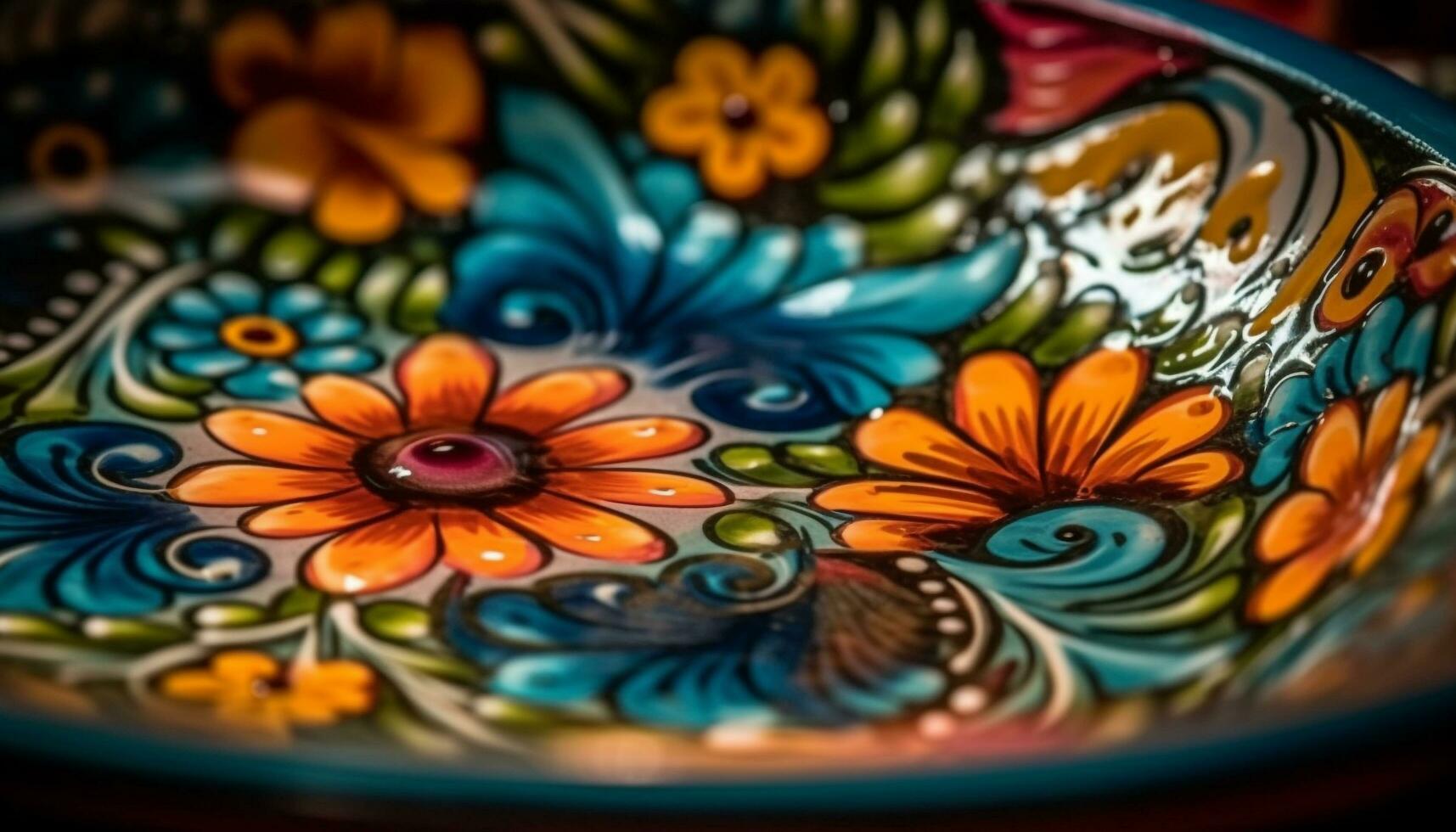 un fleuri bol avec une vibrant floral modèle, un antique souvenir généré par ai photo