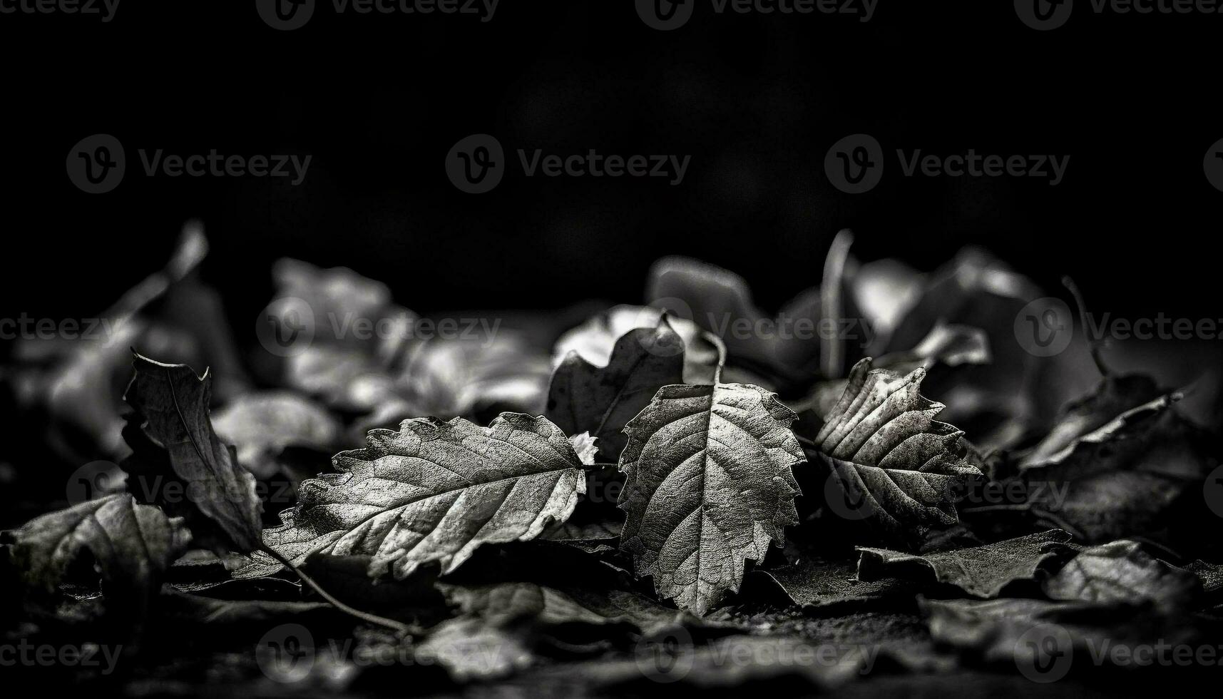 fraîcheur de l'automne feuilles dans macro, noir et blanc abstrait généré par ai photo
