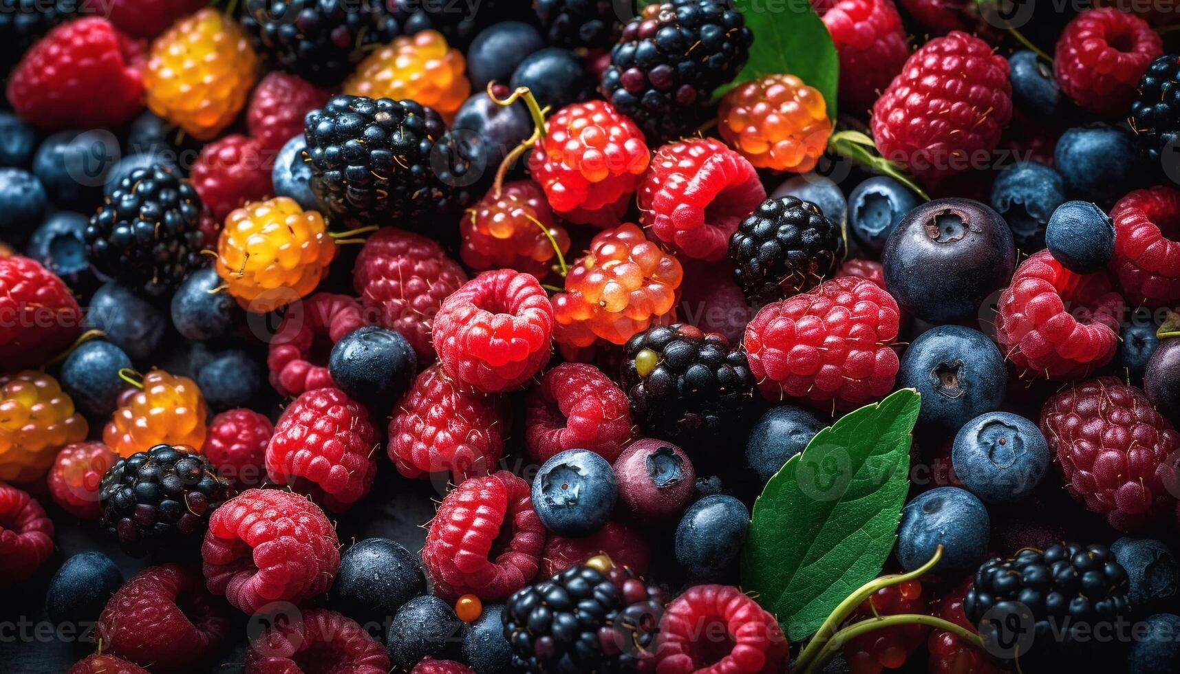 juteux baie tas, une coloré été dessert pour en bonne santé en mangeant généré par ai photo