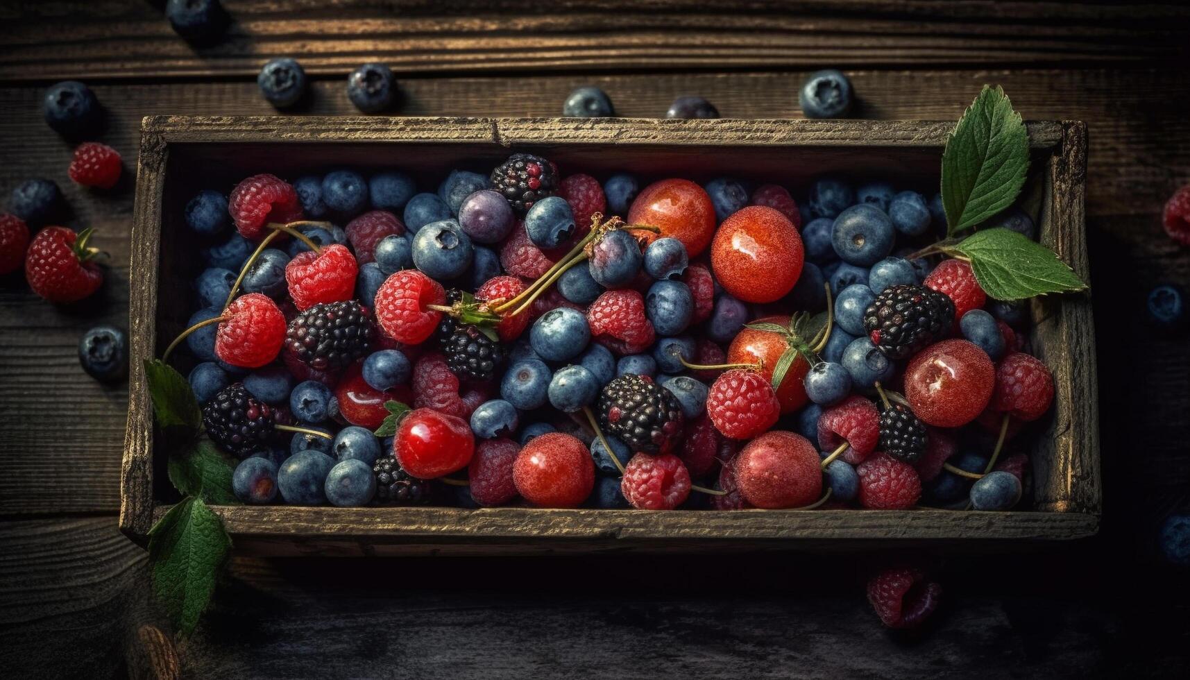 rustique baie bol une coloré, en bonne santé été dessert variation généré par ai photo