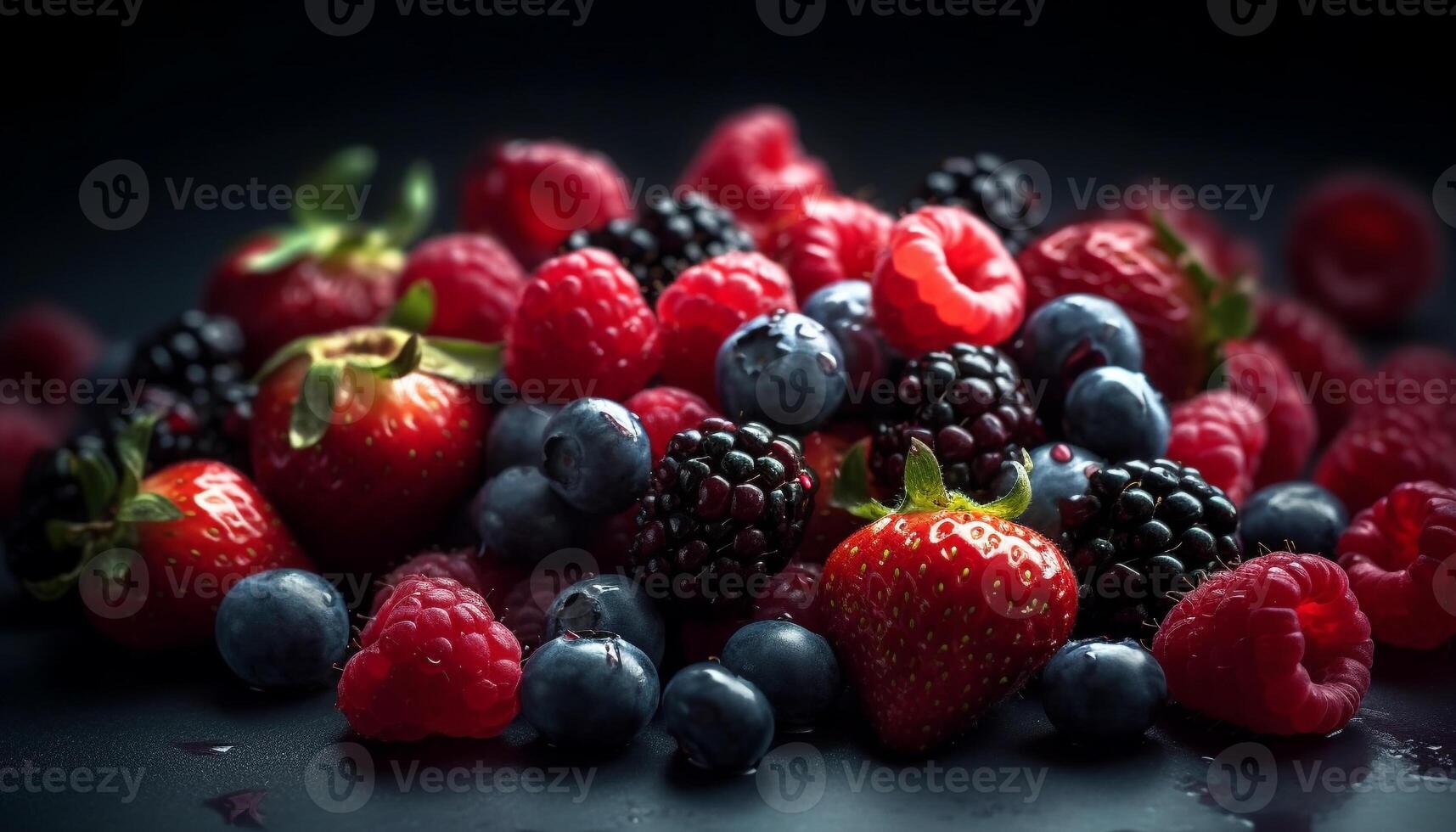 Frais biologique baie dessert une doux, juteux été rafraîchissement repas généré par ai photo