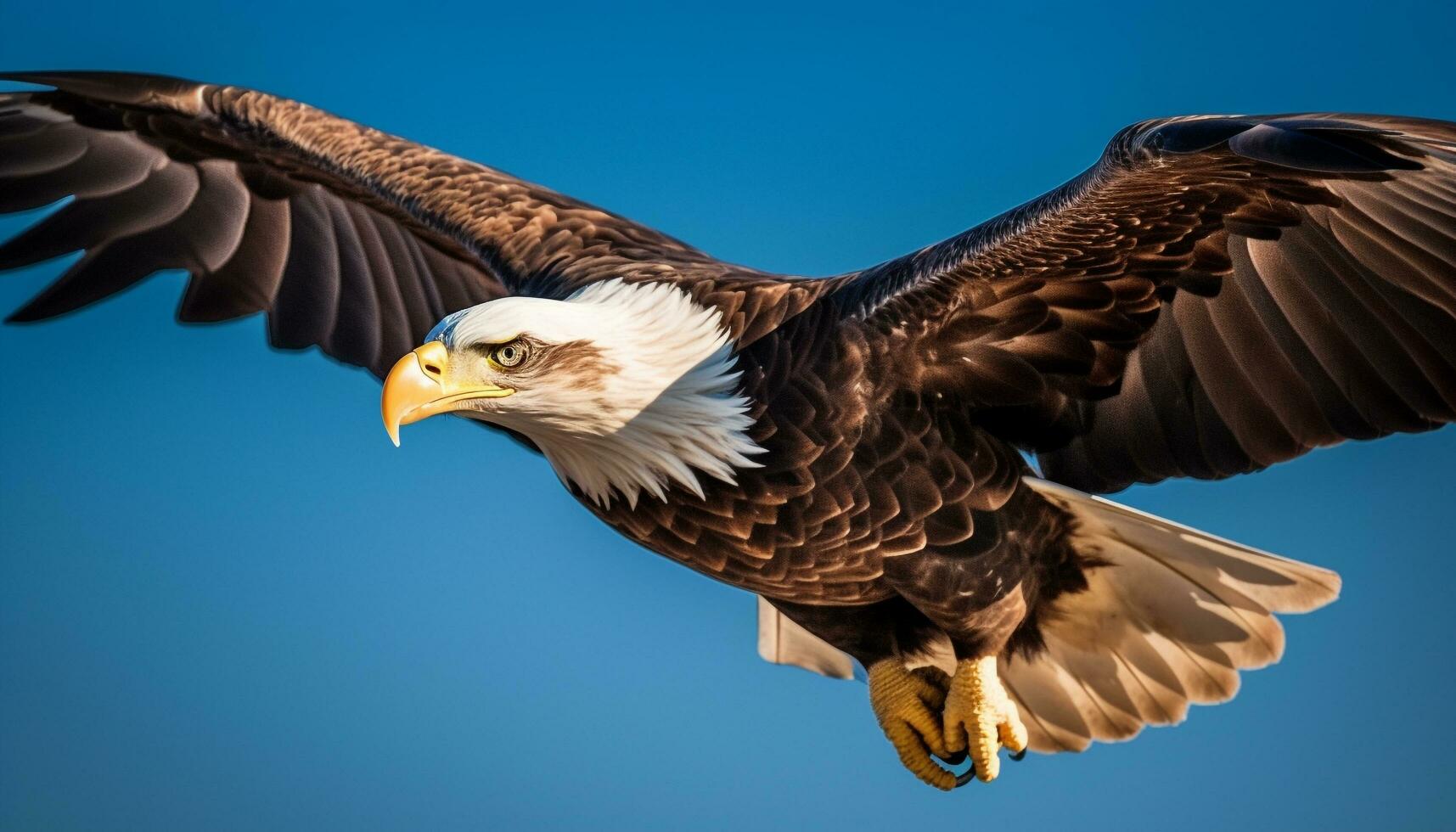 majestueux chauve aigle, symbole de américain patriotisme, planant dans liberté généré par ai photo