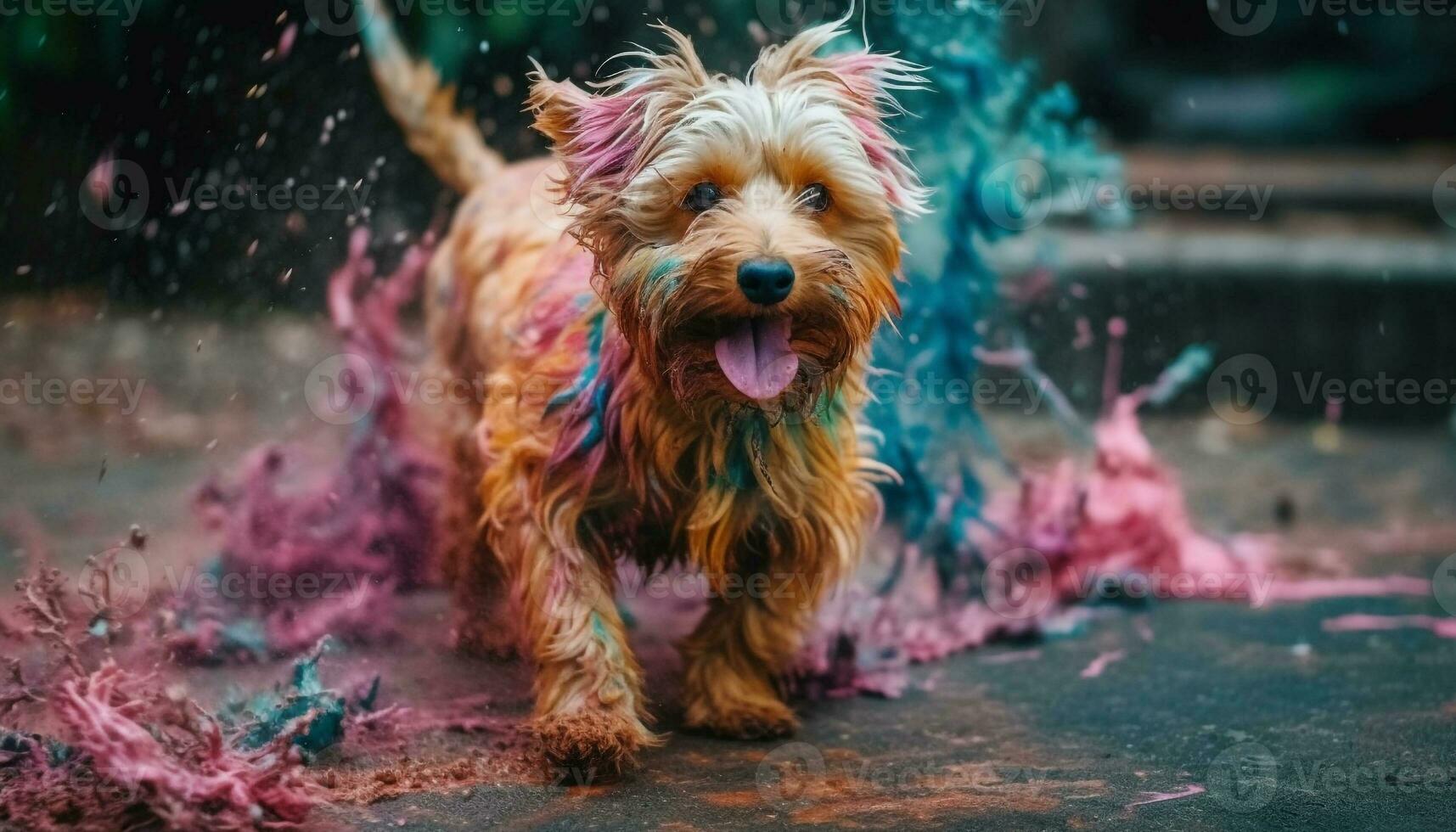 espiègle terrier éclaboussures dans douche, langue dehors, pur joie généré par ai photo