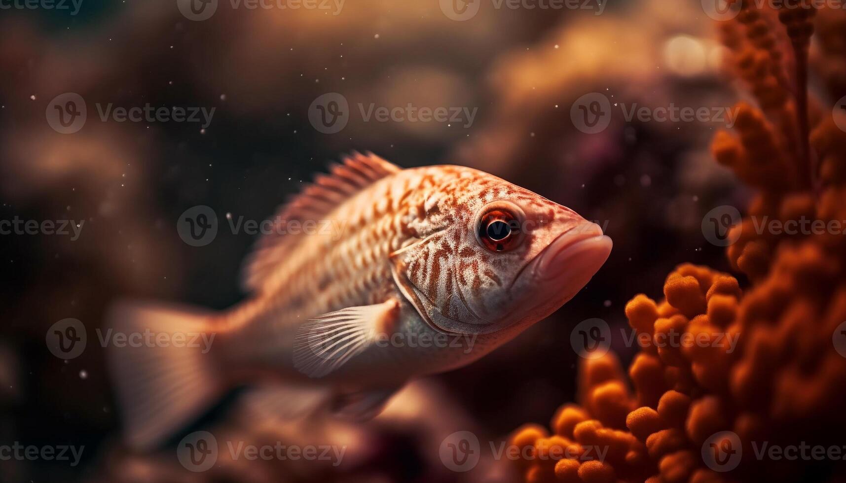 coloré poisson queue se balance dans Profond bleu sous-marin récif généré par ai photo