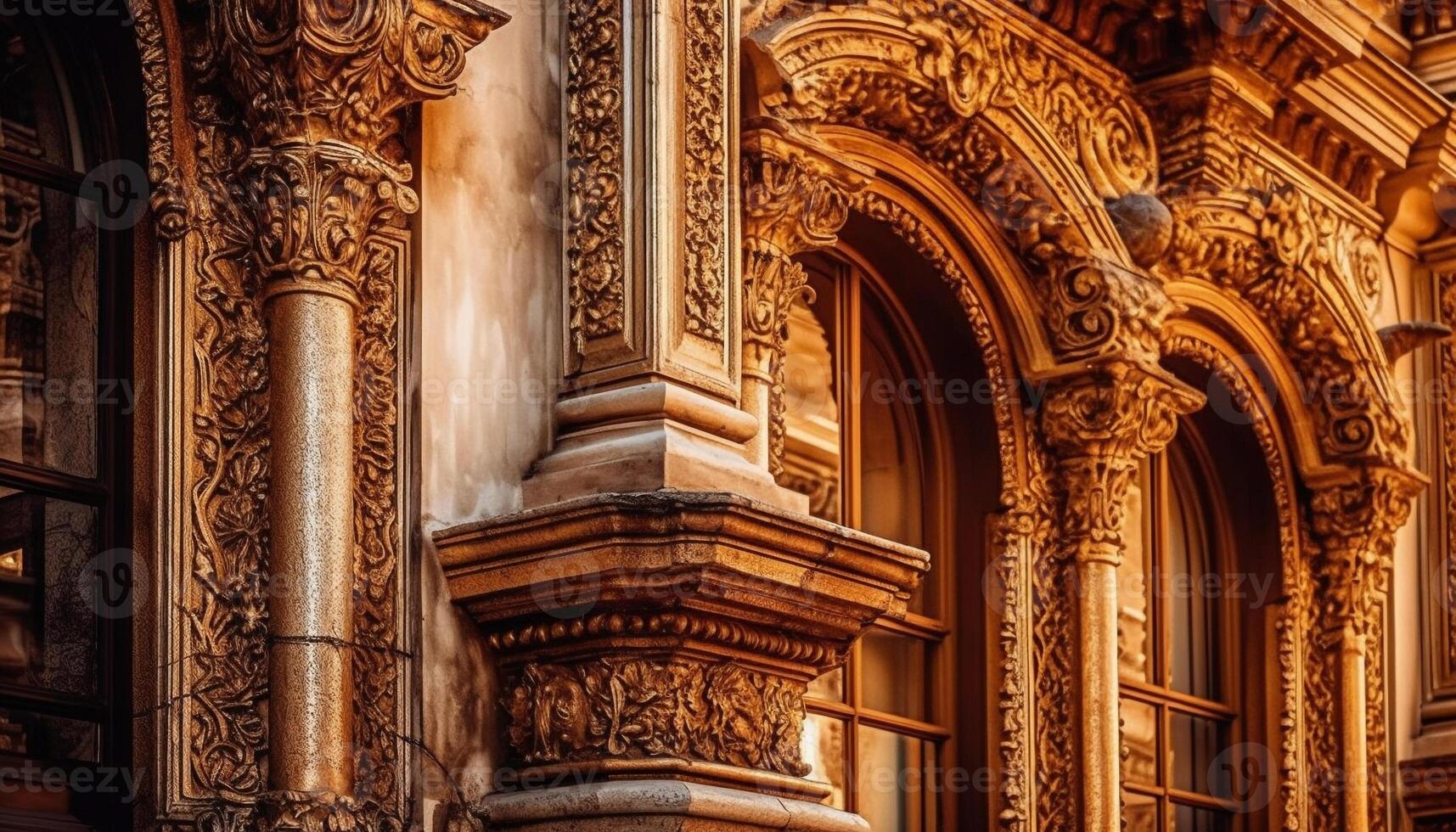 le gothique arches et fleuri sculptures de ancien cathédrales éclairer spiritualité généré par ai photo