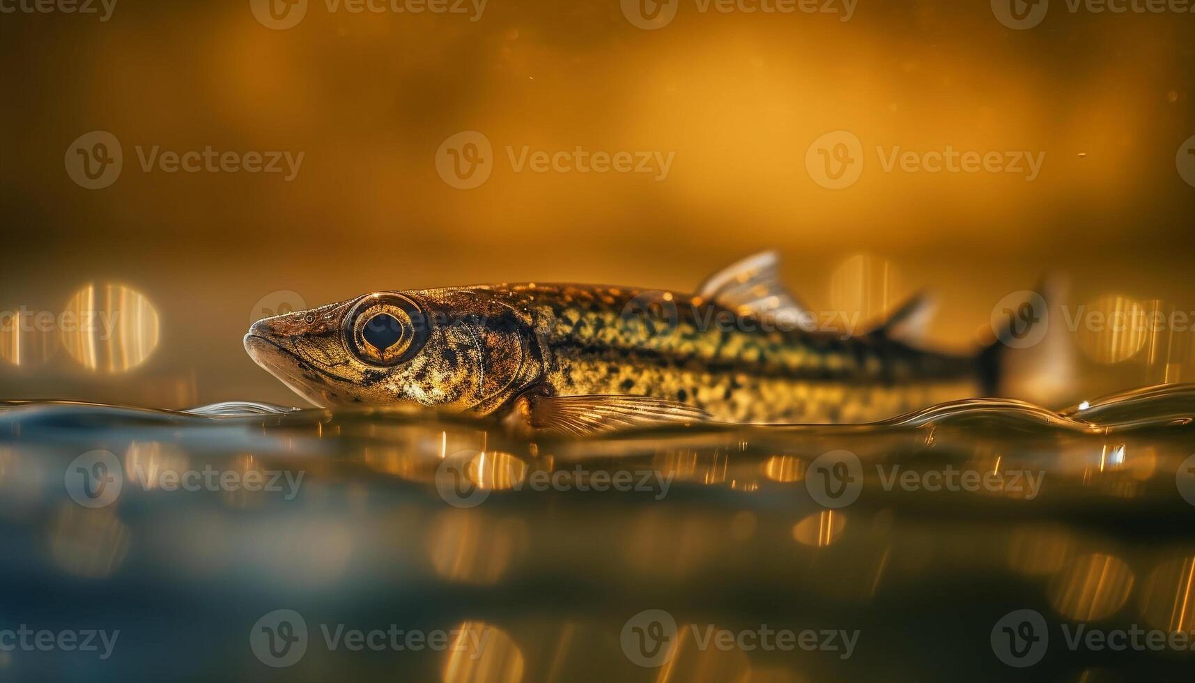 tranquille le coucher du soleil reflète Naturel beauté de multi coloré poisson nager sous-marin généré par ai photo