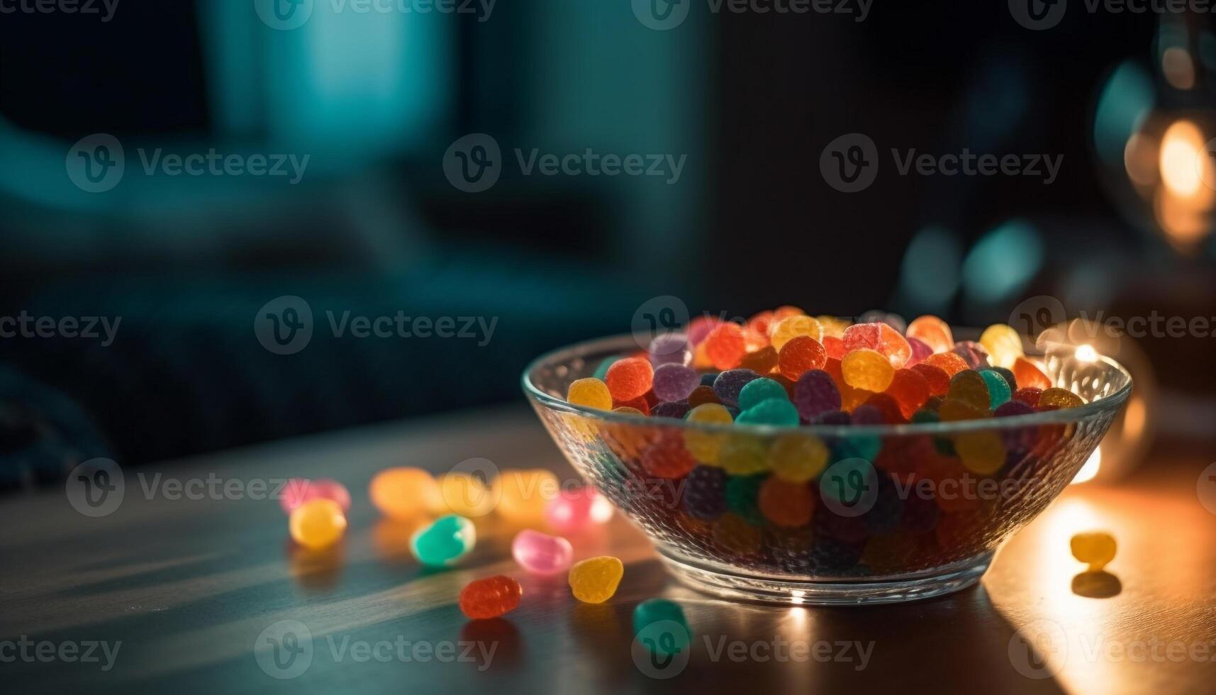 une coloré bonbons bol, une sucré indulgence pour tout fête généré par ai photo