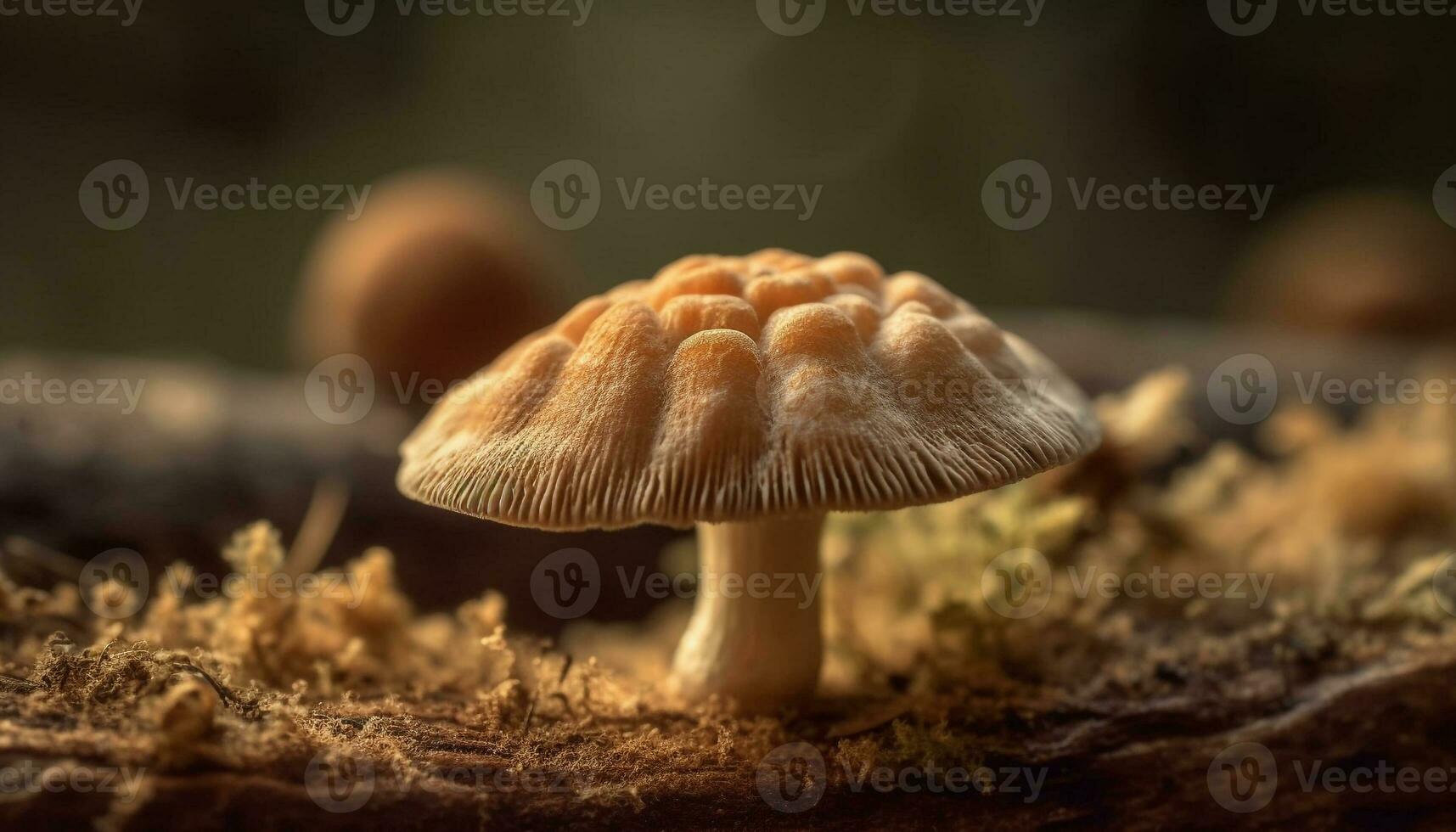 Frais biologique croissance comestible champignon casquettes dans l'automne forêt Prairie généré par ai photo
