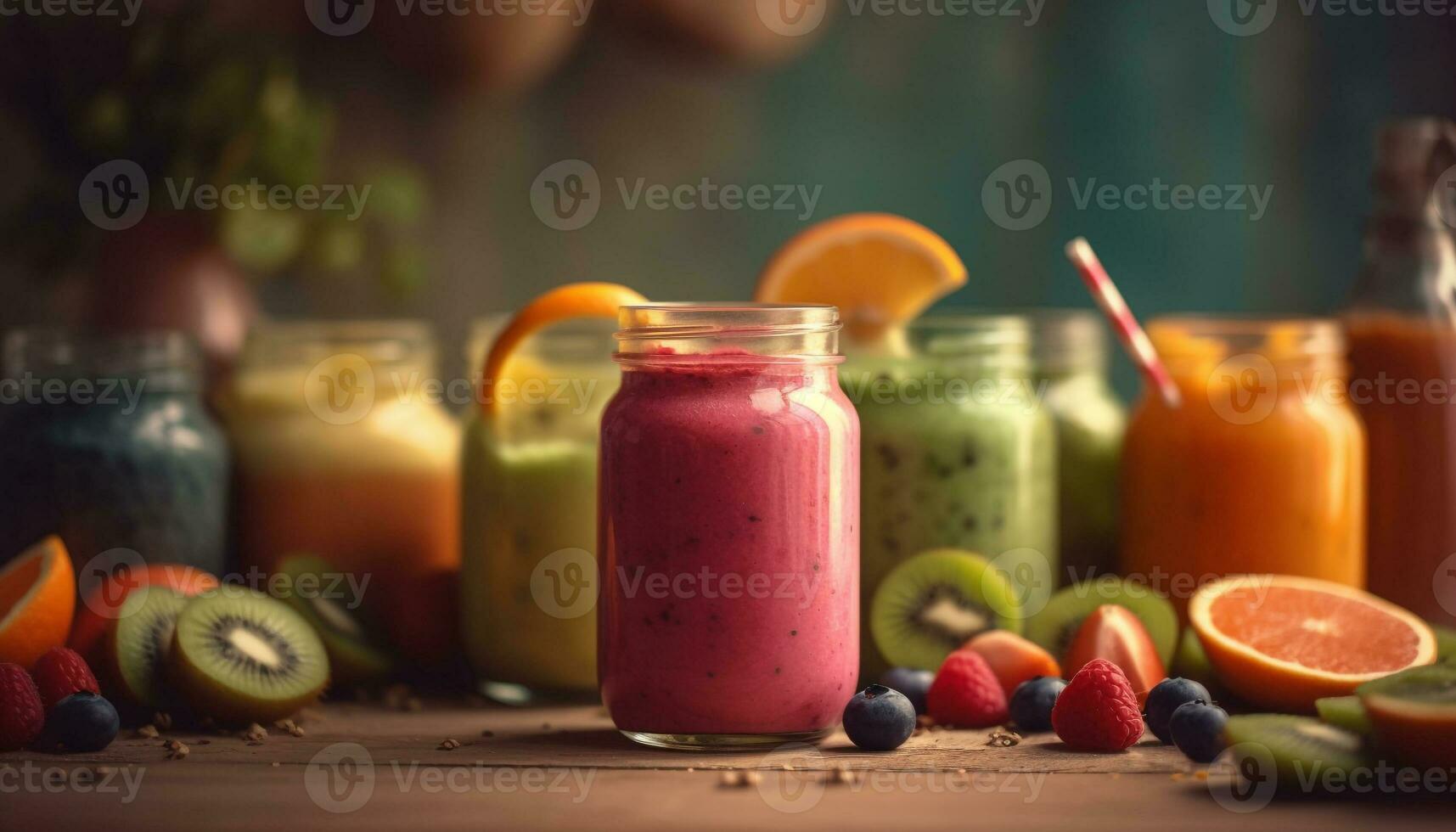 une rafraîchissant mélangé boisson avec myrtille, framboise, et fraise généré par ai photo