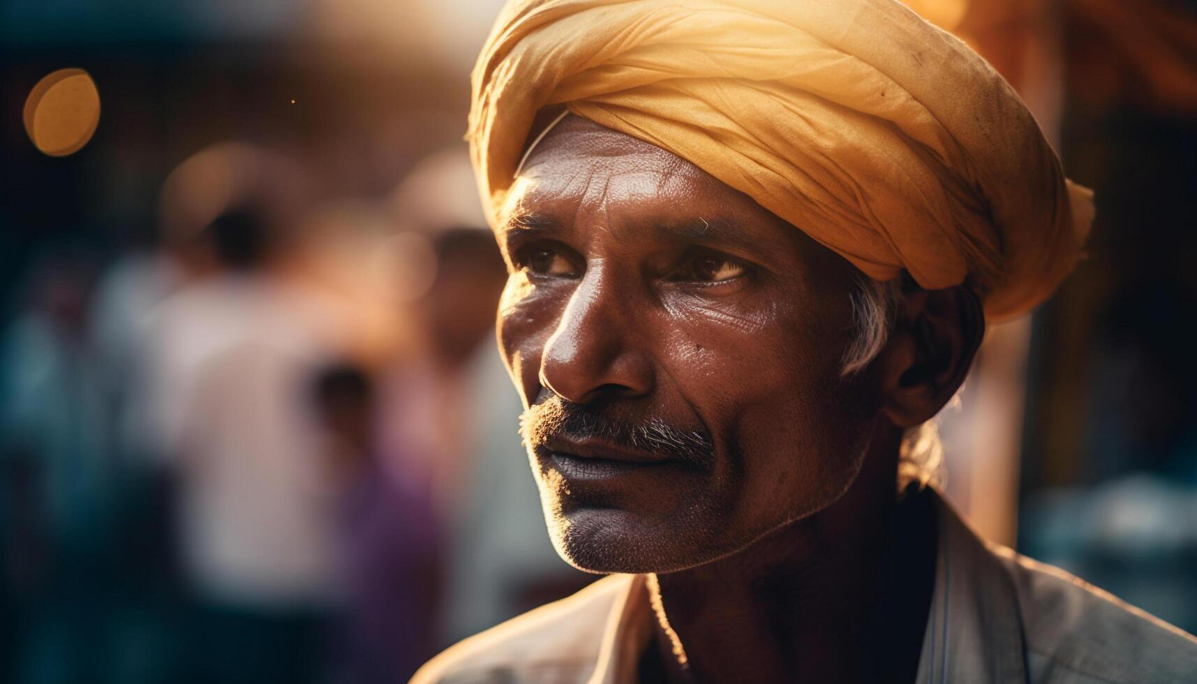 souriant homme dans turban dégage confiance et bonheur en plein