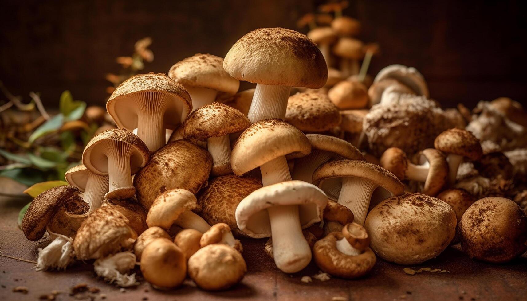 l'automne prime une gourmet collection de frais, biologique champignons généré par ai photo