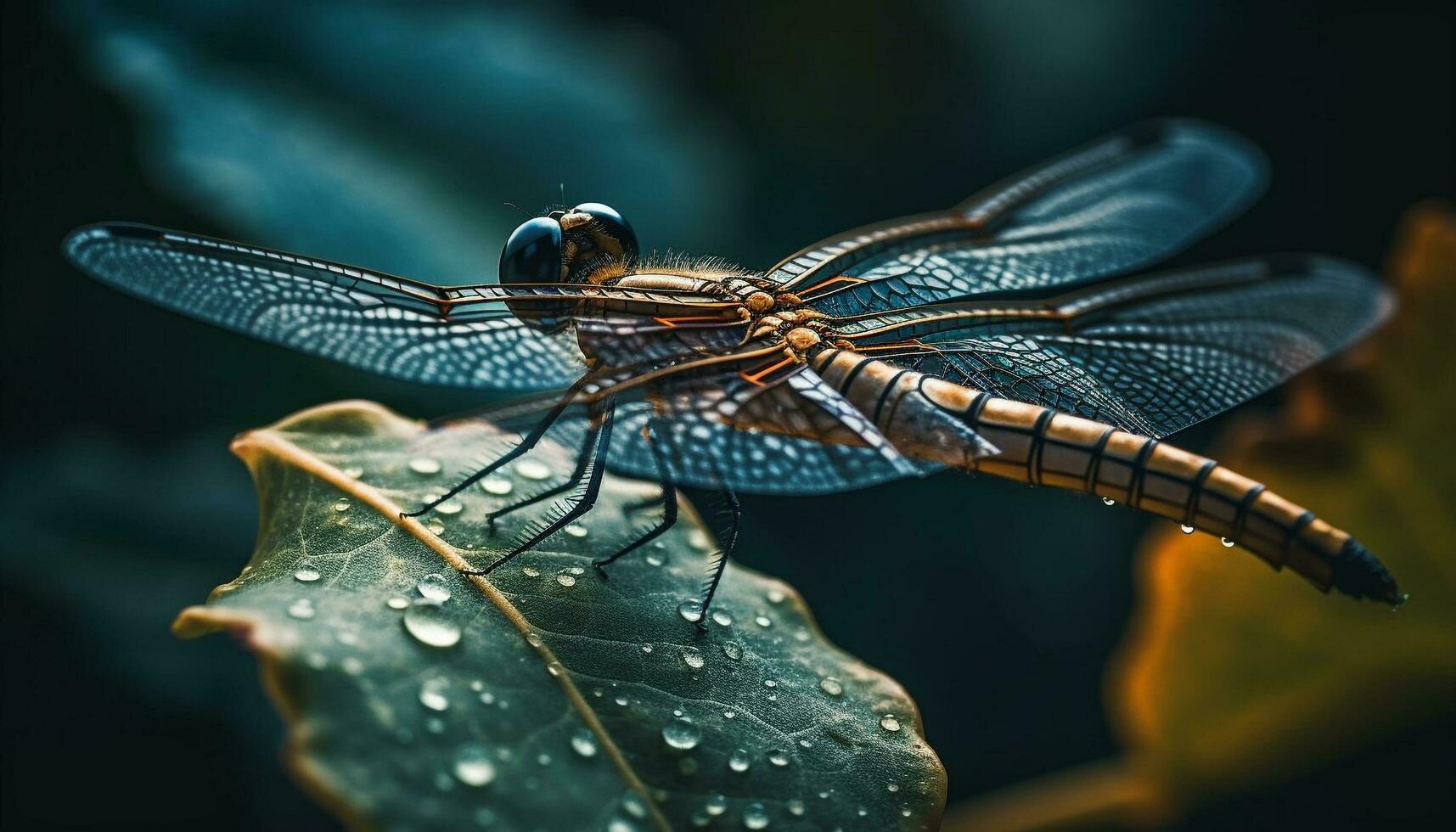 le délicat beauté de une libellule multi coloré ailes en haut proche généré par ai photo